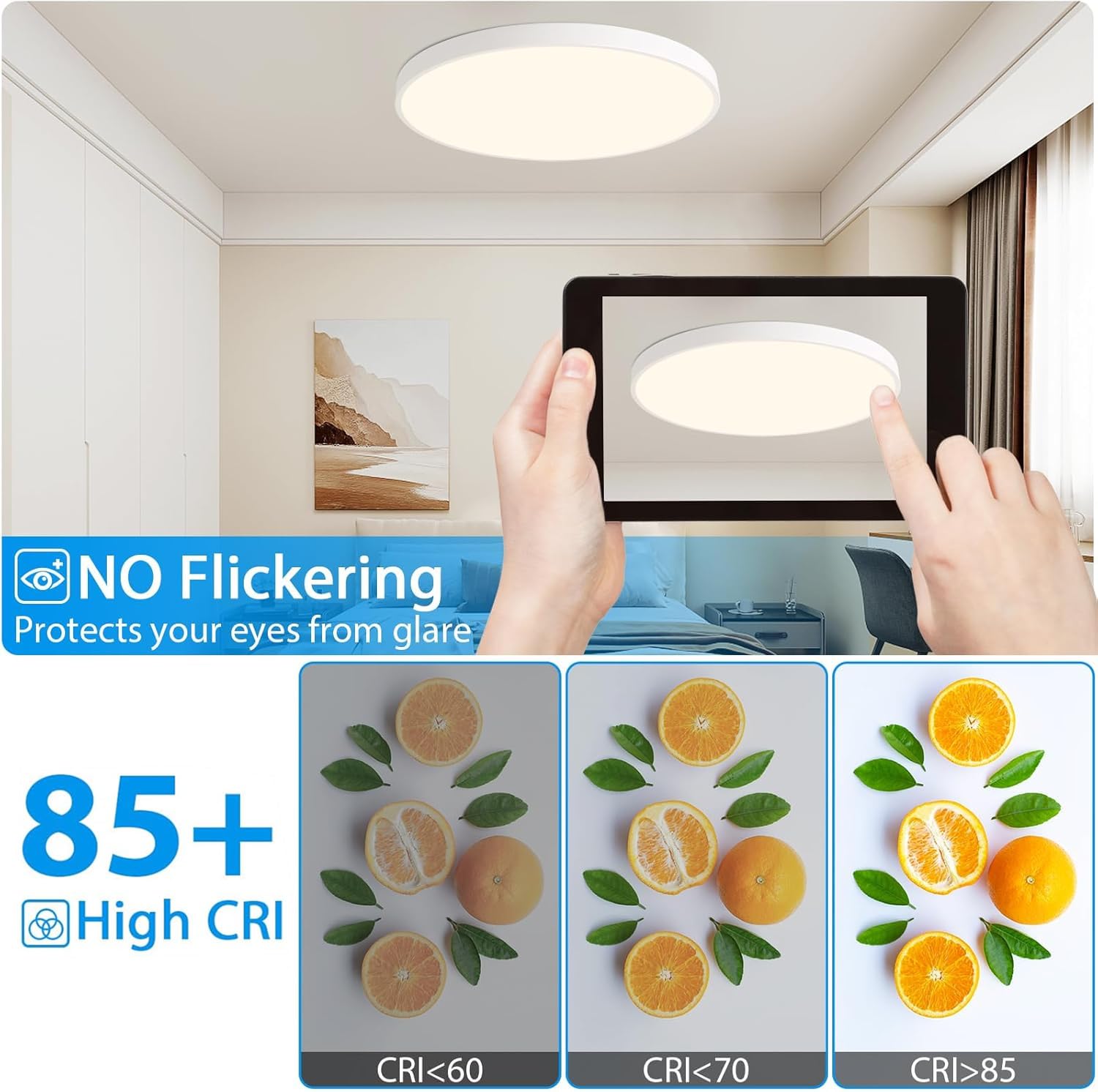 HOVENLA 36W Dimmable LED Flush Mount Ceiling Light Fixture, 19.7 Inch, White, Model LT0050-T01