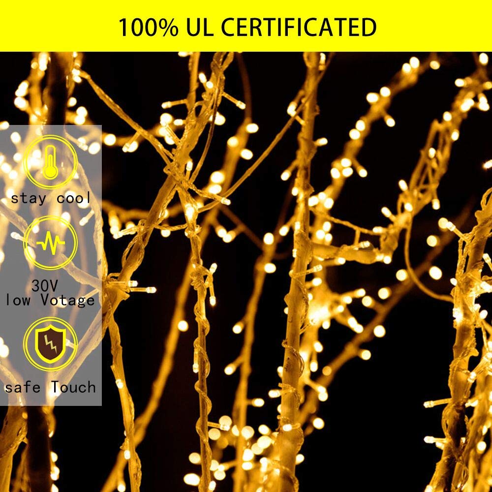 Cerflyer Christmas String Lights 320 LED 11.5 Ft Waterfall with Big Star Topper, Warm White, Model YLS1000WD01