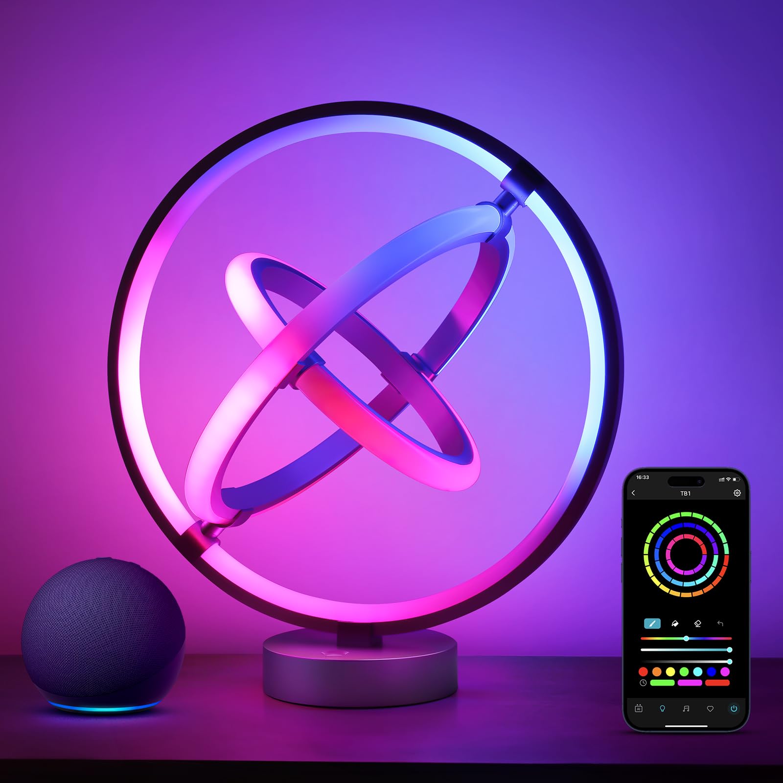 Lepro TB1 AI Smart Table Lamp, RGB+IC Addressable LED Lamp Alexa Google Enabled, APP Control Color Changing Modern Lamp No Remot
