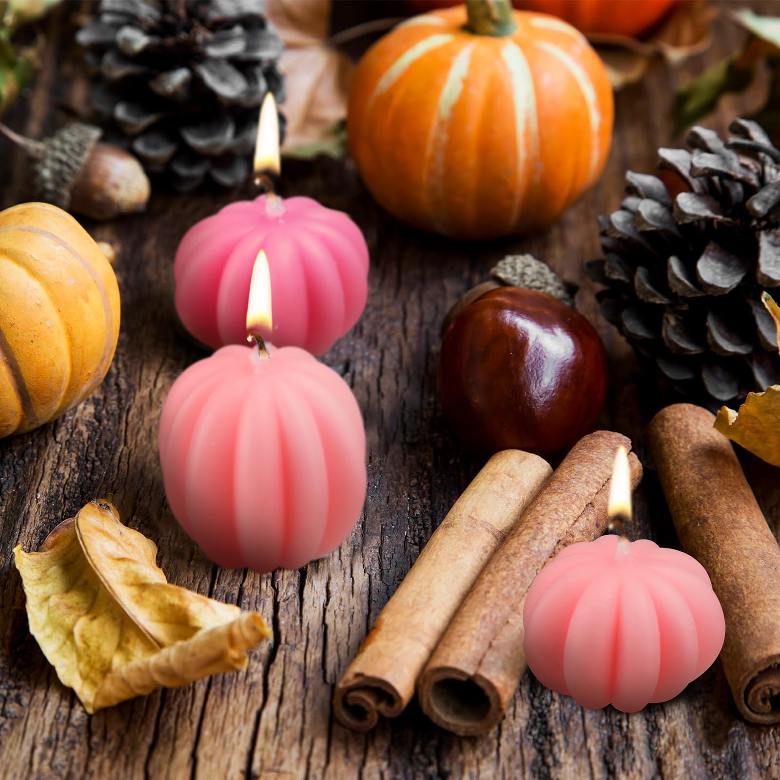 Mtlee 6 Pieces Thanksgiving Pumpkin Shaped Soy Candles Scented Candles Fall Pumpkin Tealight Candles Home Decor Pumpkin Candle Handmade Wax Candle For Bedroom Bathroom Party (Pink,Pumpkin)