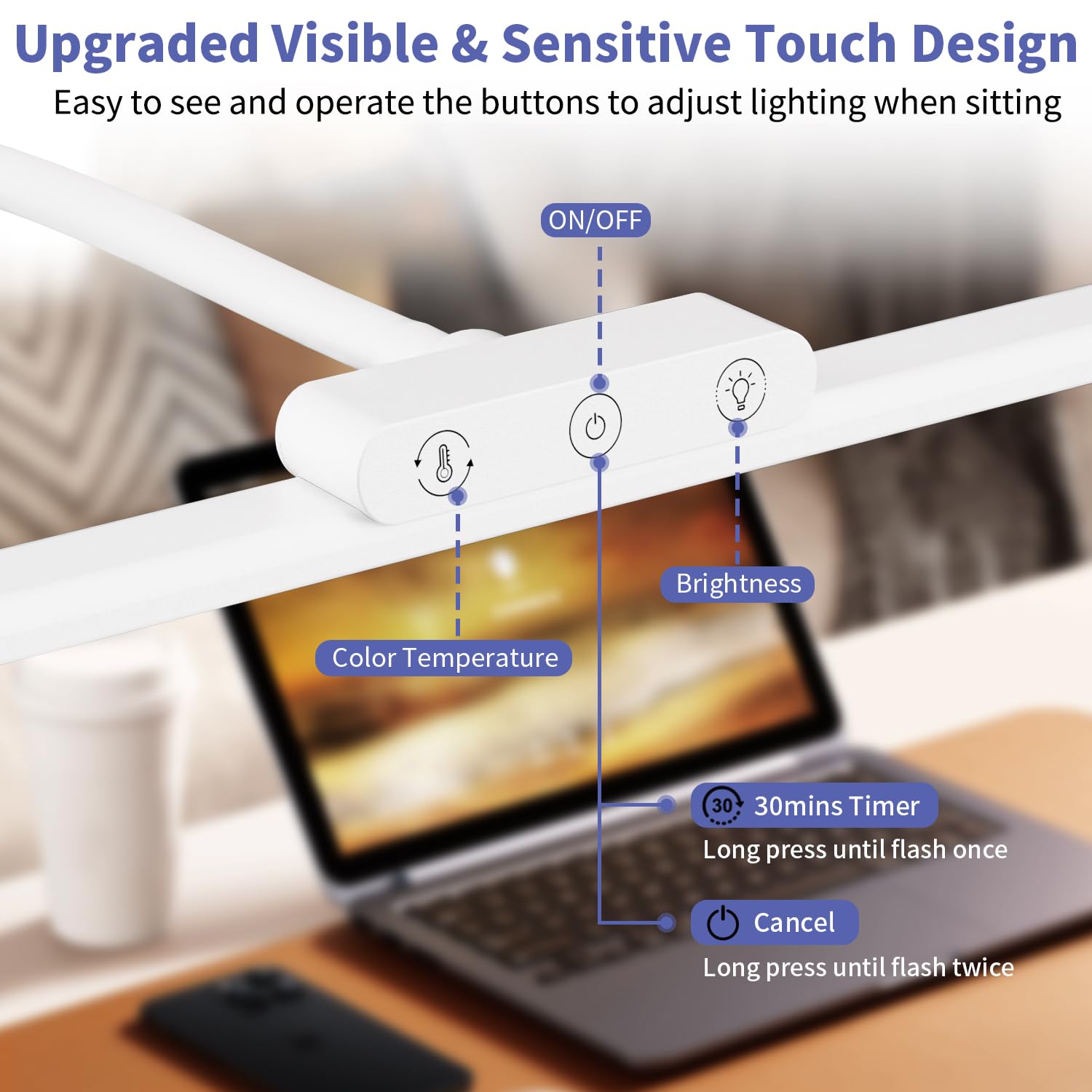 Kablerika Led Desk Lamp With Base: Bright Desk Lights For Home Office - Eye Care Reading Table Lamps - Dimmable Desktop Lighting For Computer Monitor Study Drafting White