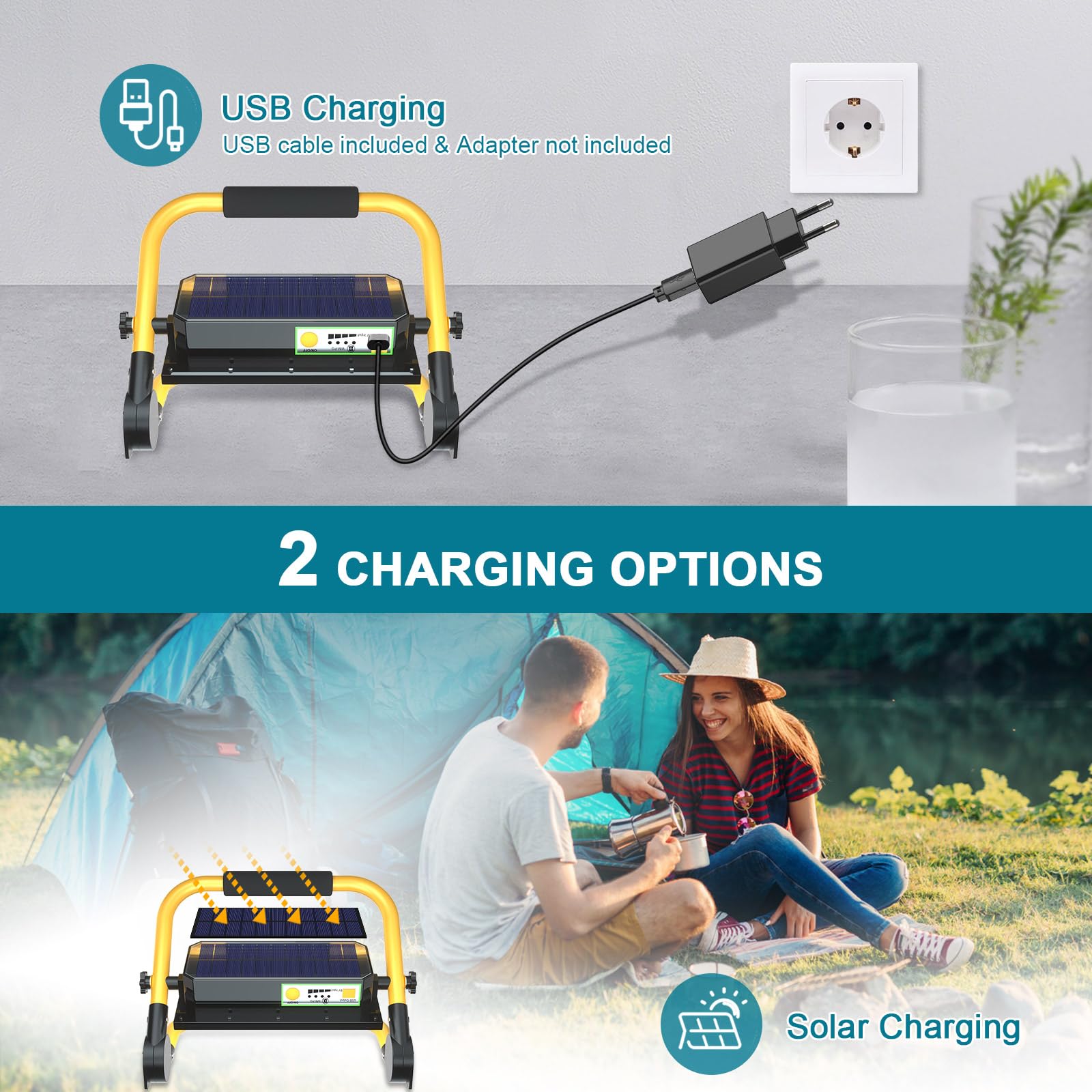 ERAY LED Construction Spotlight, LED Work Light 8000LM 13500mAh LED Work Light 2 Charging Methods / 4 Modes/Power Bank/Remote Co