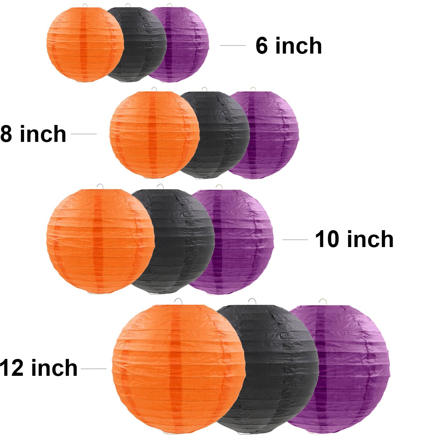Pheila 12 Pcs Halloween Paper Lanterns - Orange, Black, Purple Party Decorations For Indoor/Outdoor
