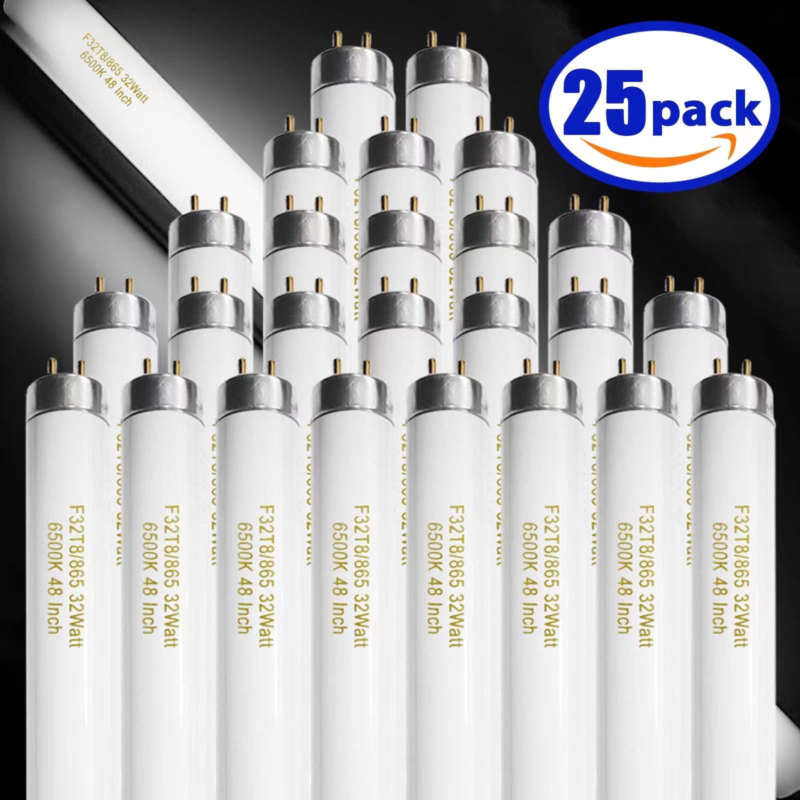 Konideke T8 Fluorescent Bulbs 4 Foot F32T8/865 32W 6500K Daylight 2500 Lumens G13 Base - 25 Pack,