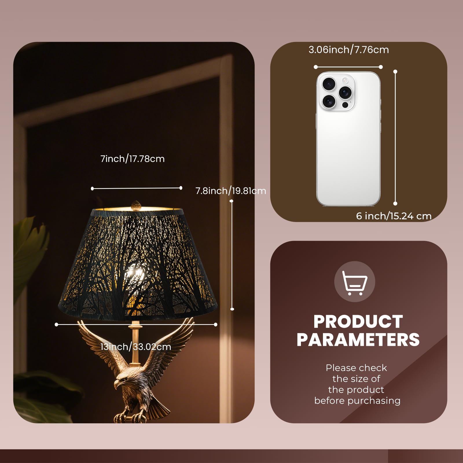 Metal Lamp Shade  Alucset Barrel Lampshade With Pattern Of Trees Lampshades For Table Lamp  Metal Lamp Shades 7 Top X 13 Bottom X 7.8 High Spider Fitter  Bronze Gold