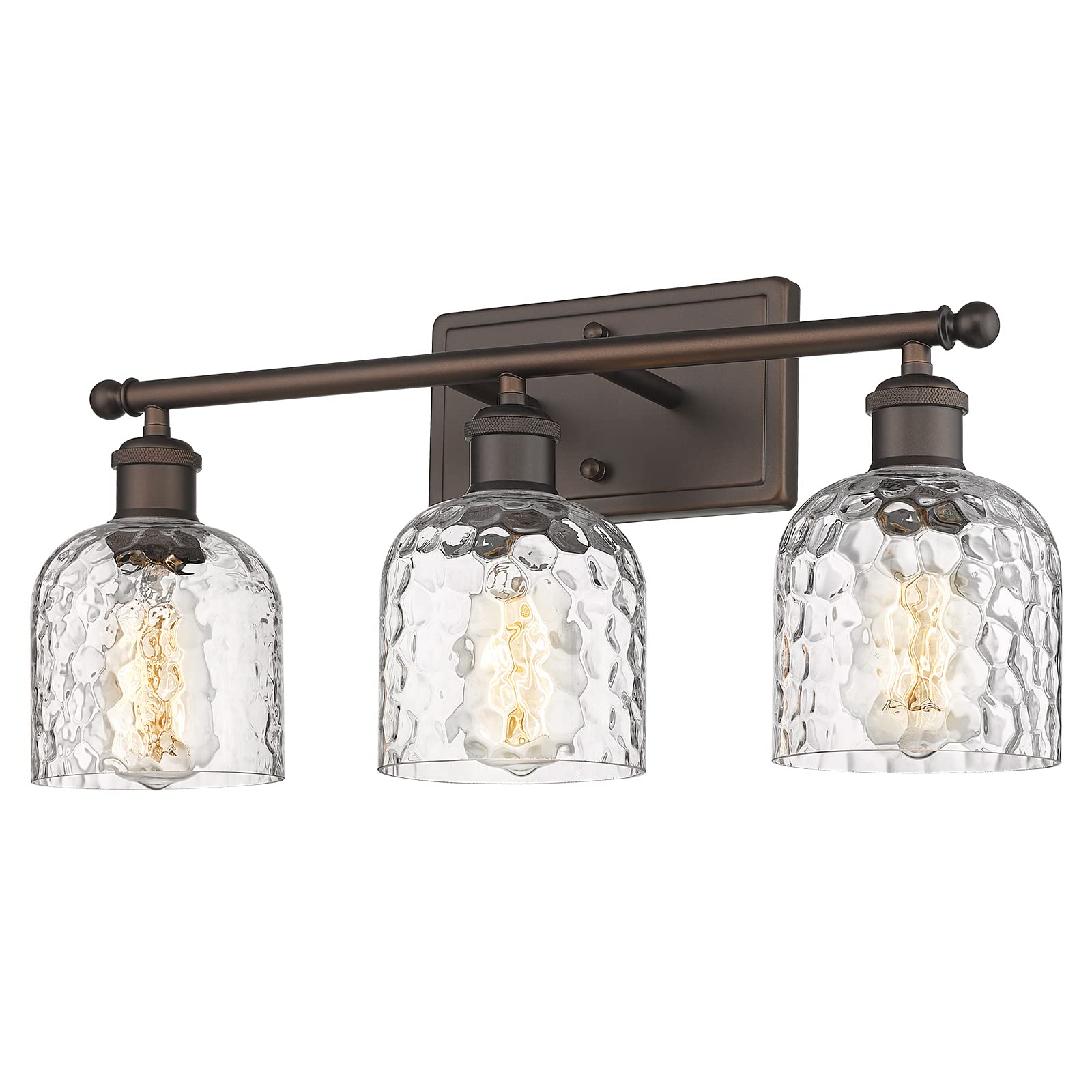 zeyu 3-Light Farmhouse Vanity Light Fixture, Hammered Glass Shade, 21-inch, Oil Rubbed Bronze, Model ZJF63B-3W ORB