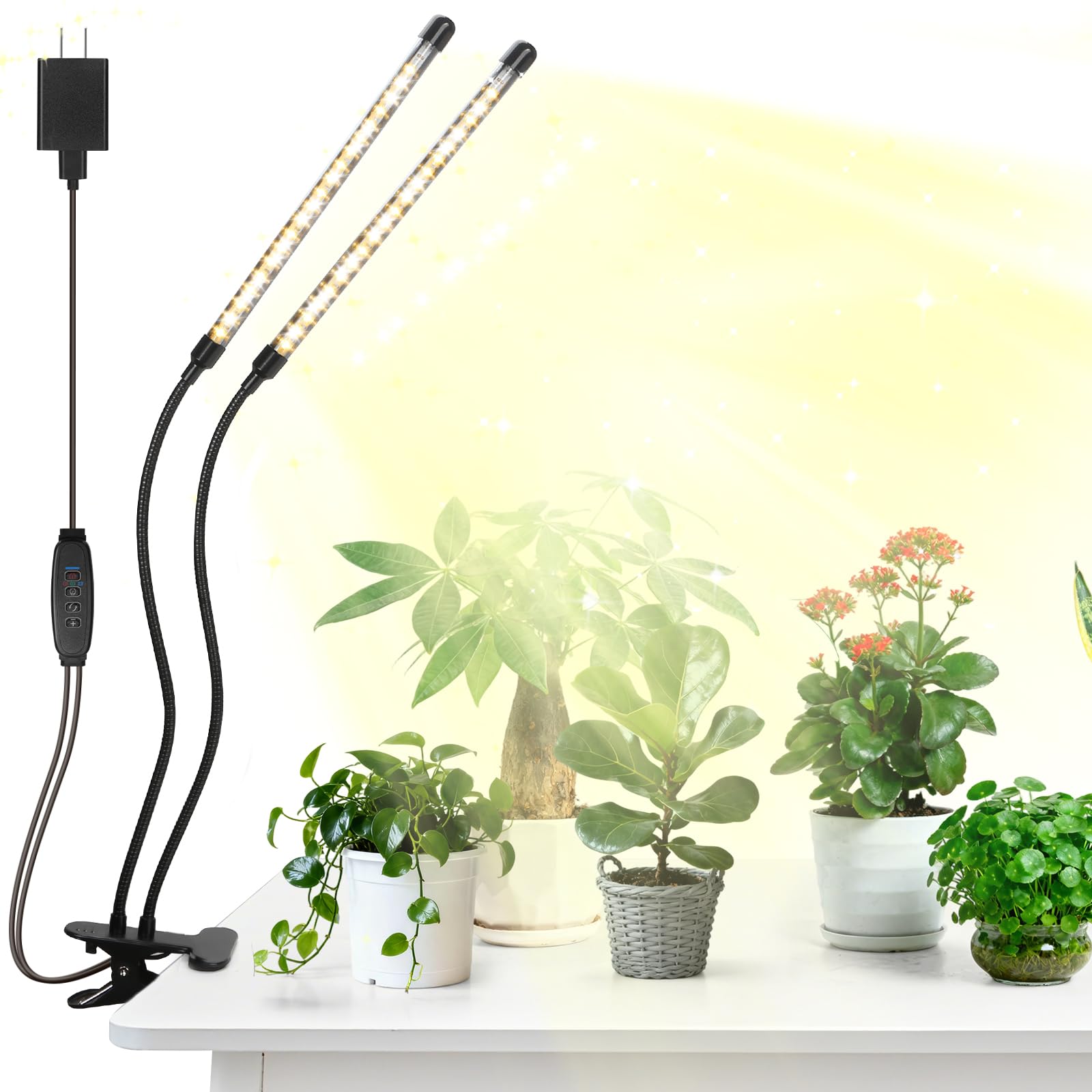 AURAZIGLI Led Grow Lights  2 Heads Full Spectrum Plant Light with Clamp for Indoor Plants & Seed Starting  10-Level Dimmable  Auto On Off  Timing 3 9 12Hrs