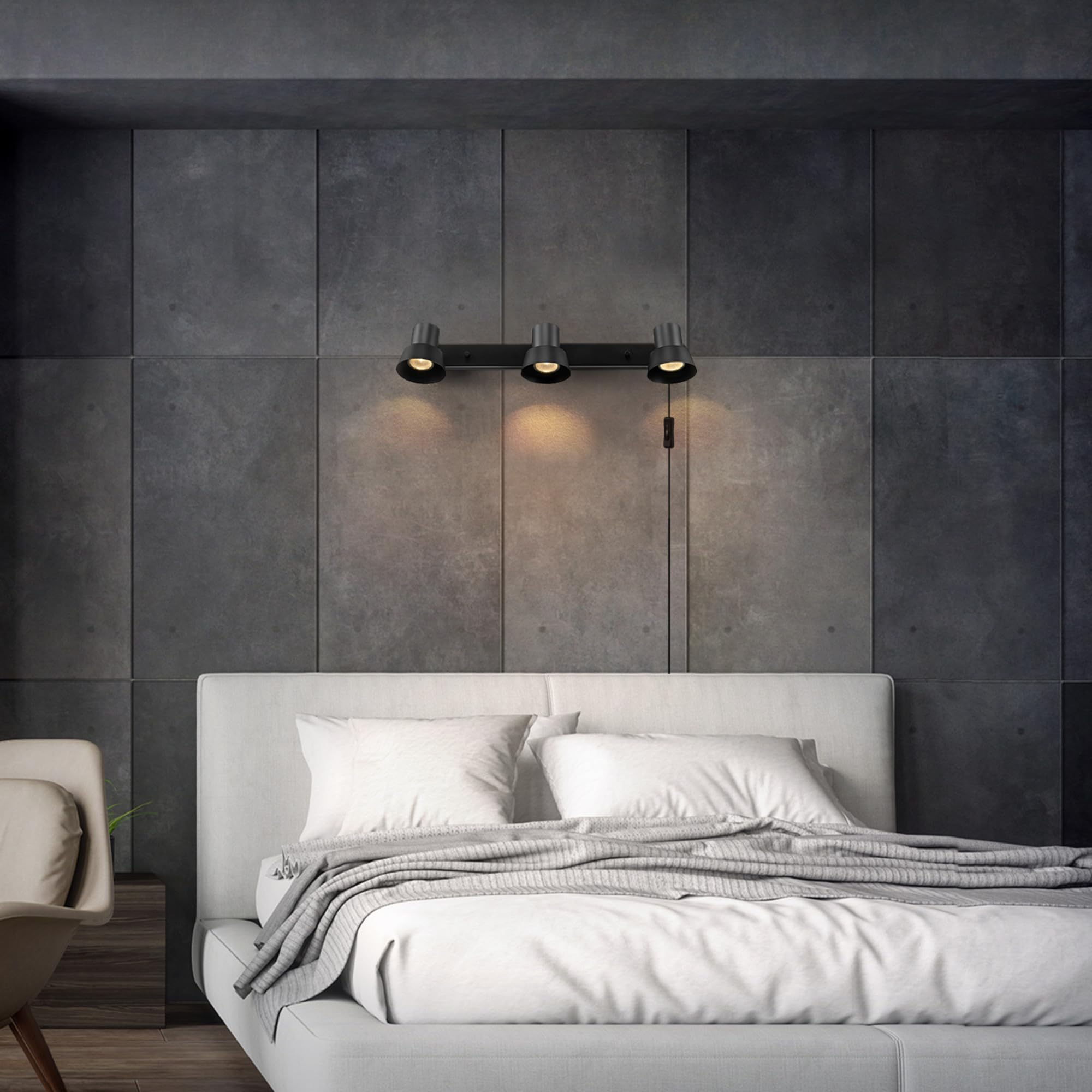 Globe Electric 64000115 22'' 3-Light Plug-In Track Lighting, Matte Black, Pivoting Track Heads, 15-Foot Black Cord, In-Line On/O