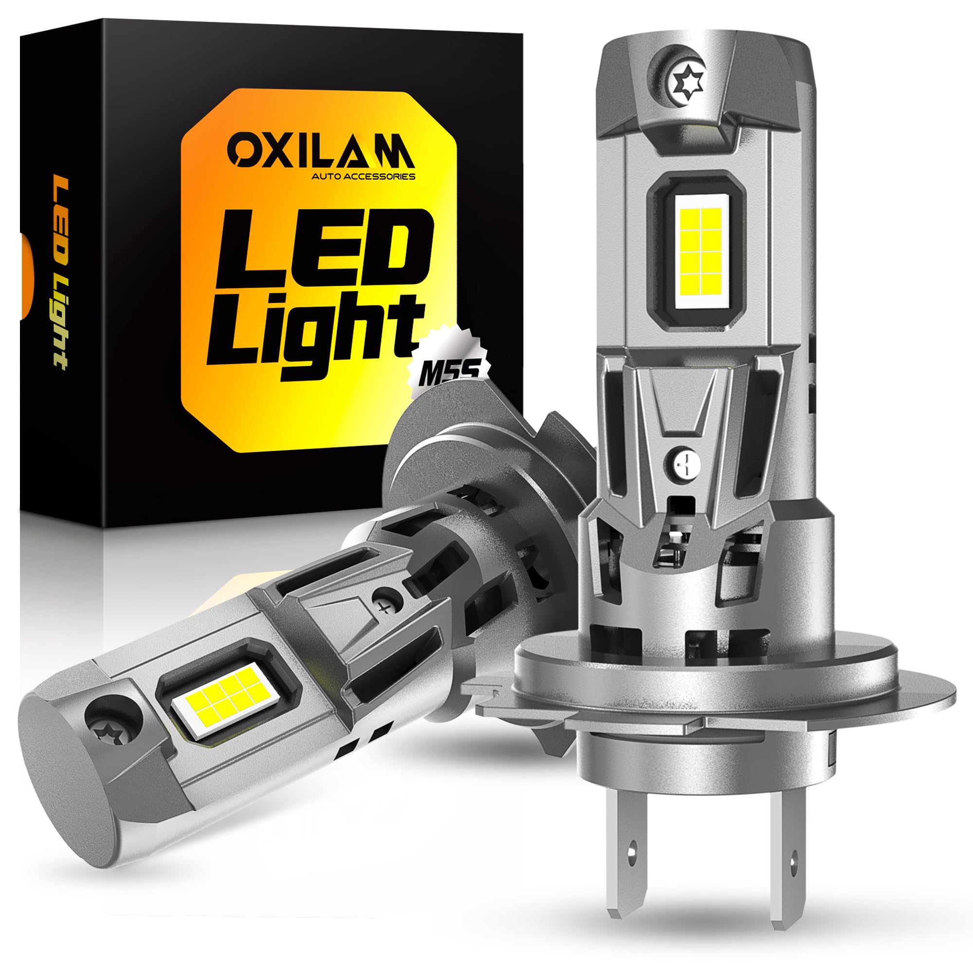 OXILAM H7 LED Bulb 40000LM 6500K Cool White Light, Plug and Play Halogen Replacement, Pack of 2