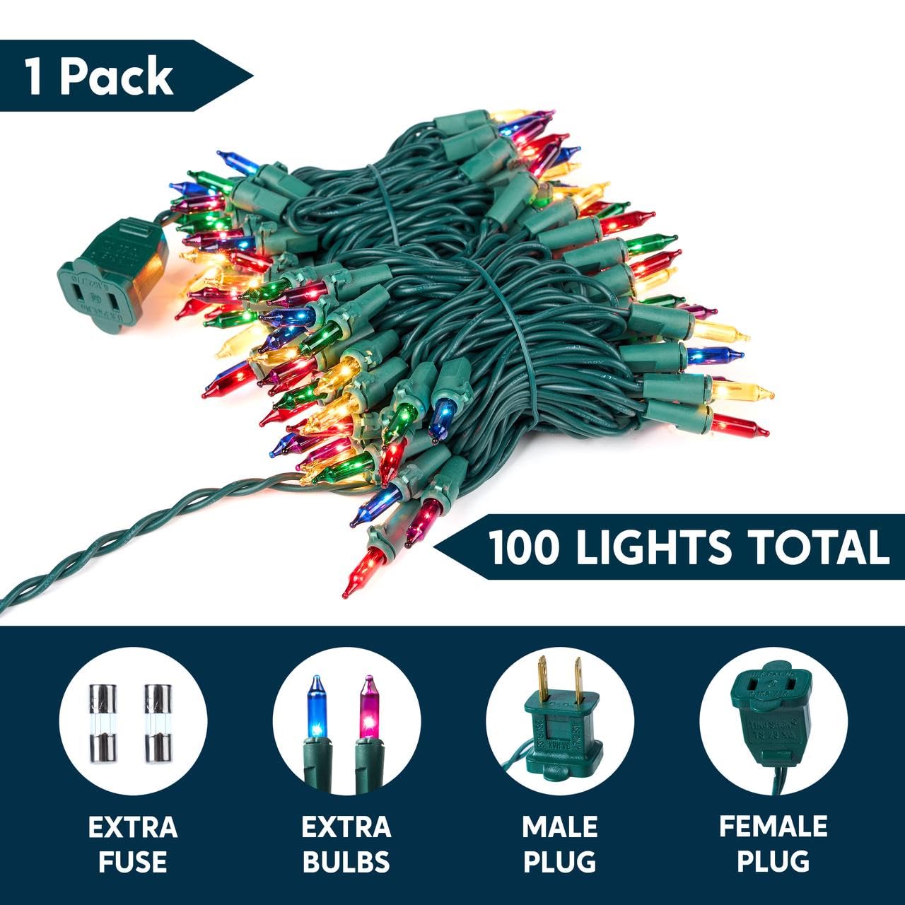 Joiedomi Christmas Lights Outdoor,21.4Ft Multicolor Christmas Tree Lights Outside,100 Count String Lights,Green Wire Xmas Lights For Decorations Indoor Holiday Theme Party Yard House