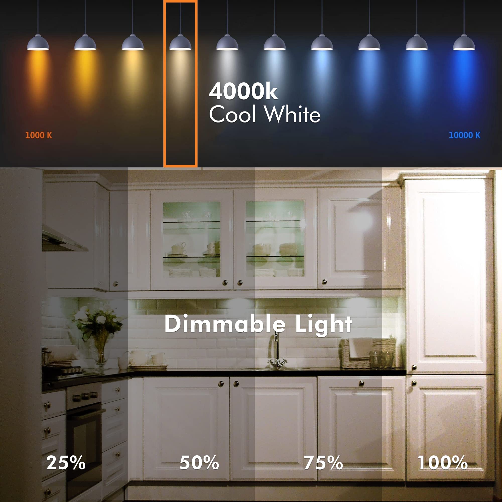 Xtricity LED Closet Puck Light Bulb, Dimmable 11W (60W Replacement), 800 Lumens, 4000K Cool White, E26 Base, 6 Pack