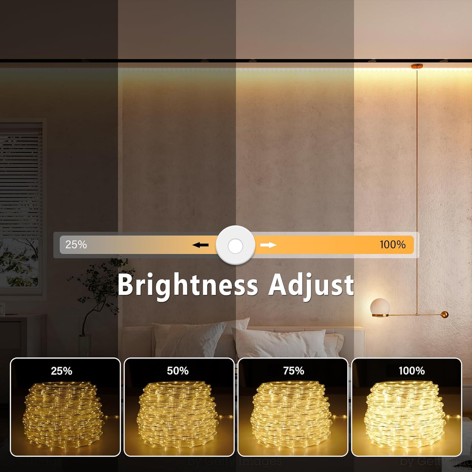 OMIKA Connectable Outdoor Rope Lights, 50ft 600 LED, Warm White, Waterproof, 8 Modes, for Camping, Garden, Patio, Deck, Tree Décor