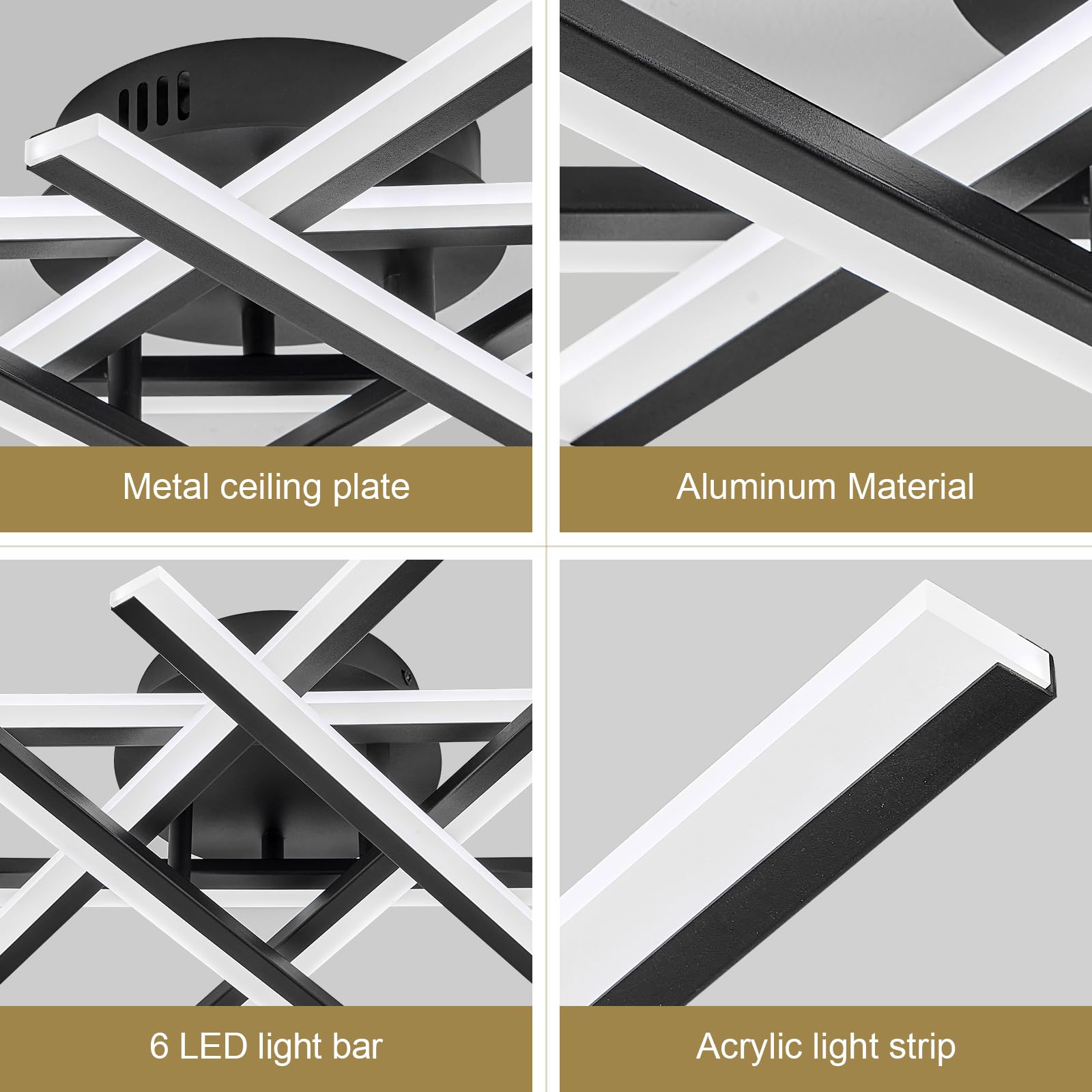 Airyphant Modern Led Chandelier With Remote Control  6-Lights Black Semi-Flush Mount Ceiling Lighting Fixture For Living Room  Bedroom  Dining Room 60W