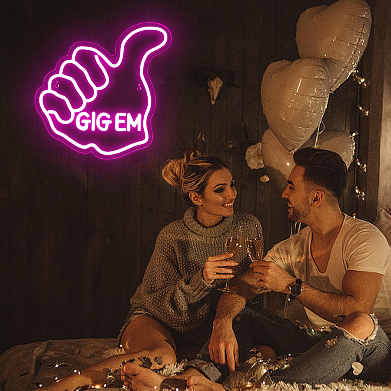 Texas Led A&M Aggies Thumbs Up Gig Em Neon Light For Wall Decor Hand Neon Light Statues Fingers Signs Bedroom Man Cave Dorm Texas University Decor Gifts(Pink)