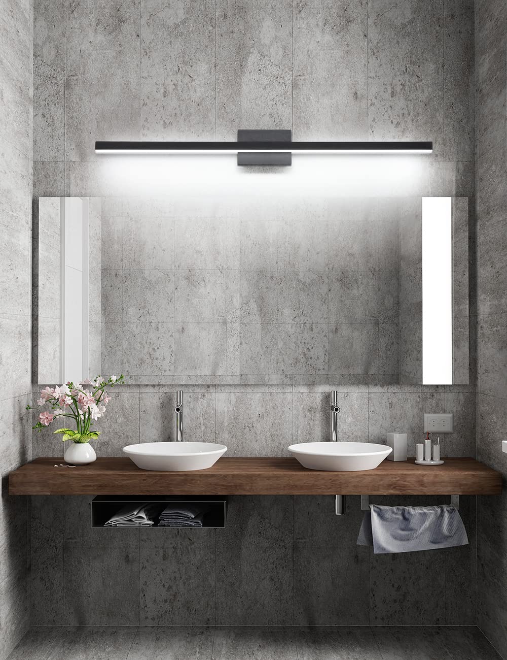 Joossnwell LED Vanity Light 30W 6000K Aluminum 47.2in Black Modern Bathroom Fixture Model 7560