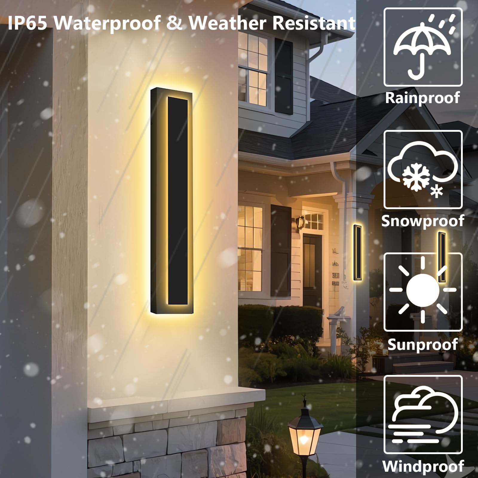 Picico 24In Modern Led Outdoor Wall Lights  Dimmable Black Exterior Wall Sconce Lighting Fixtures  Rectangular Mini Outdoor Garage Lights  360 Beam Angle Vertical Outdoor Lights For House Porch