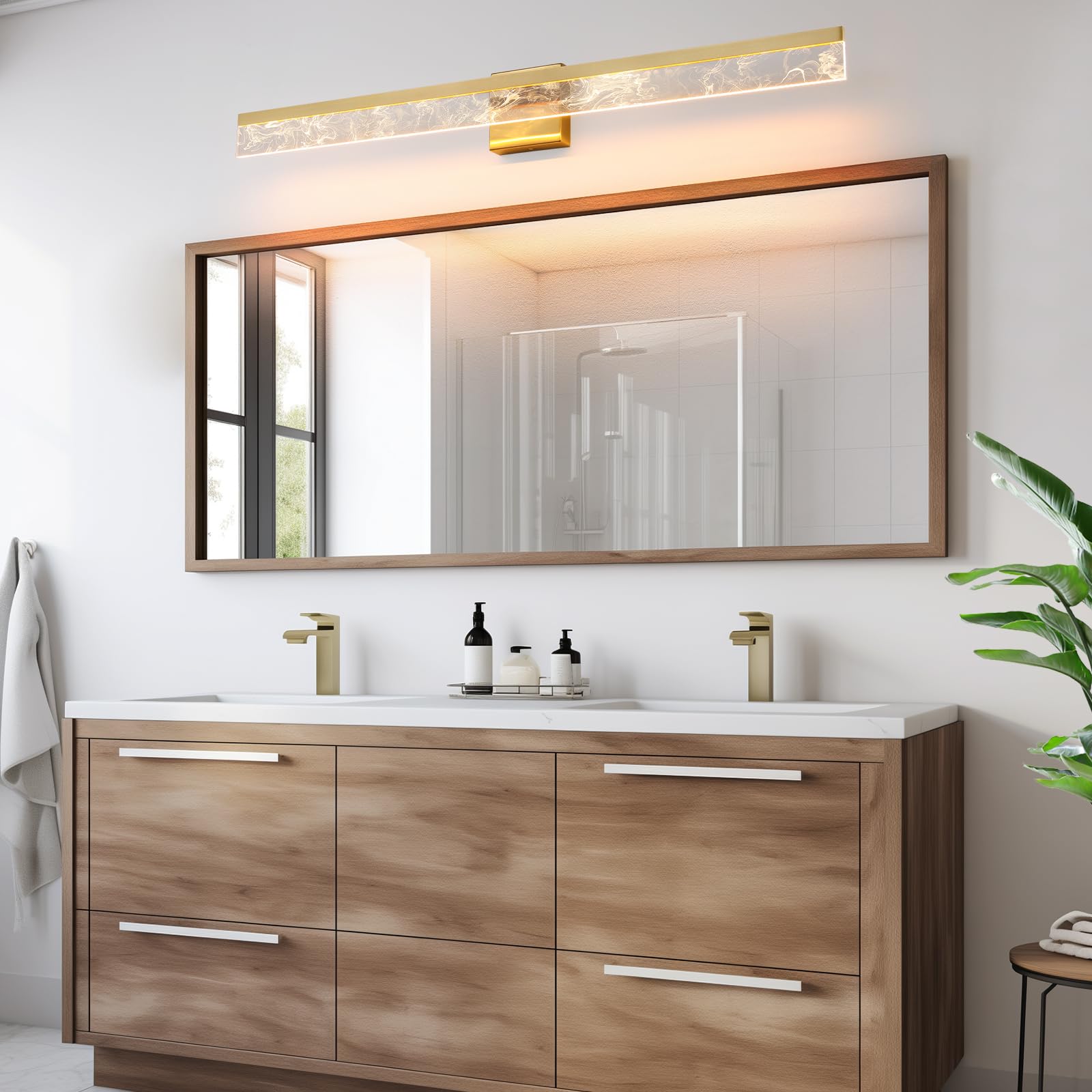 AIJIASI Bathroom Light Fixtures, 39 Inch Brushed Gold LED Vanity Light Bar, Dimmable, Acrylic, Model 8205WL-39GD-US