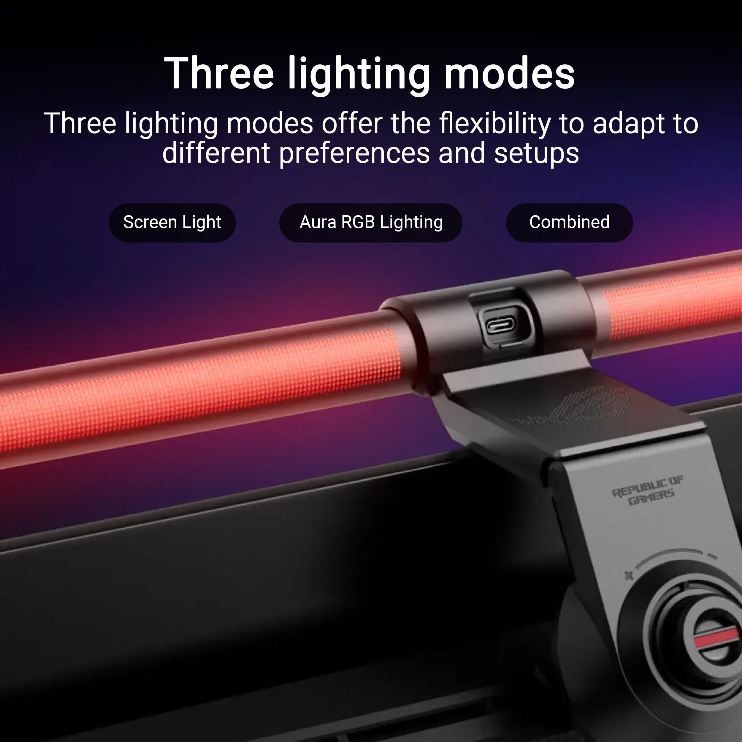 ASUS ROG Aura Monitor Light Bar ALB01 - RGB Lighting, USB-C, Magnetic Buckle, Aura Sync Compatible, Clear Finish