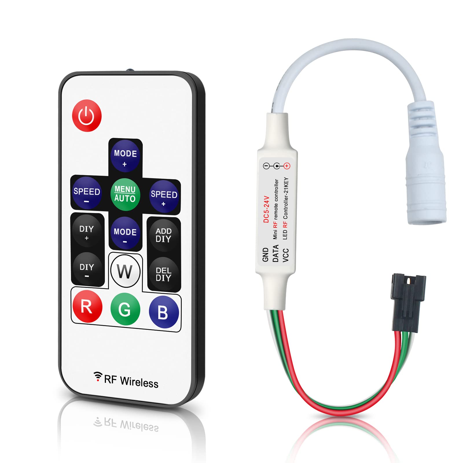 RGBZONE WS2812B RF LED Controller, Mini 14-Key, DC 5V/12V/24V, for WS2812 WS2811 LED Strip Lights