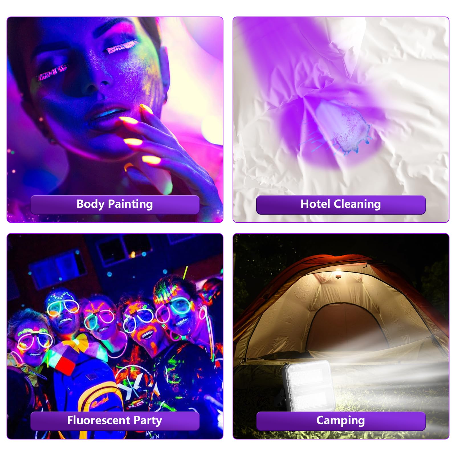 Benss Rechargeable Led Uv Black Lights, 100W 395Nm 9600 Mah Battery Powered Blacklight, Ip65 Waterproof, Portable For Glow Party, Stage Lighting, Halloween, Body Paint, Fluorescent Poster, Neon Glow
