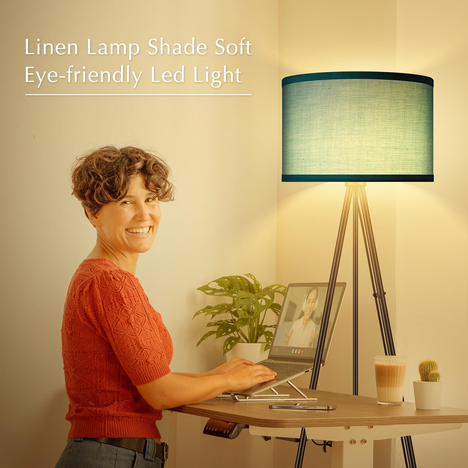 Boostarea Floor Lamp For Living Room, Tripod Floor Lamp, Green Linen Lamp Shade, Blub Not Included,Mid Century Standing Lamp For