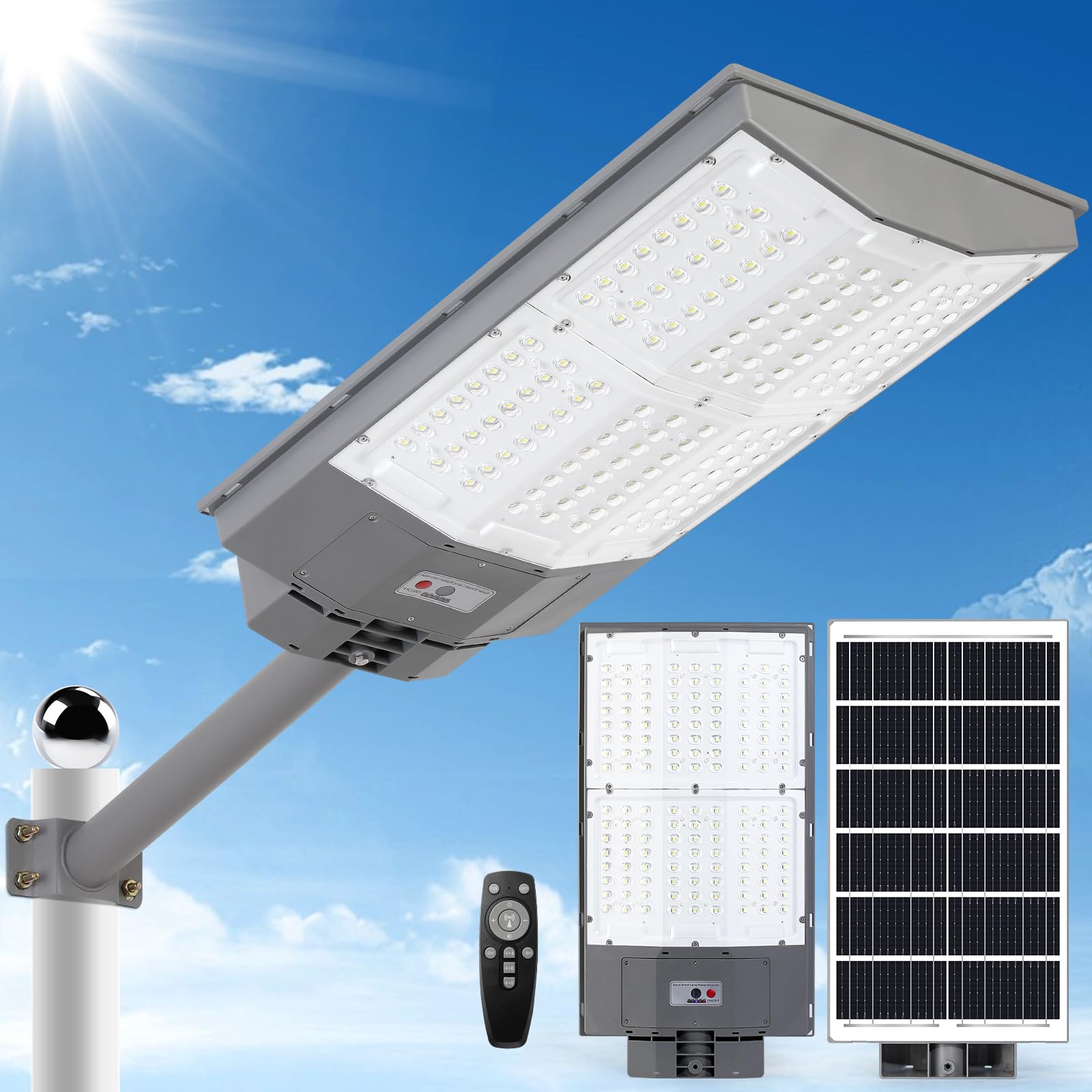 7000W Solar Street Lights Outdoor, 650000LM 7000K Solar Parking Lot Lights Dusk to Dawn 40000mAh IP67 Waterproof Solar Security 