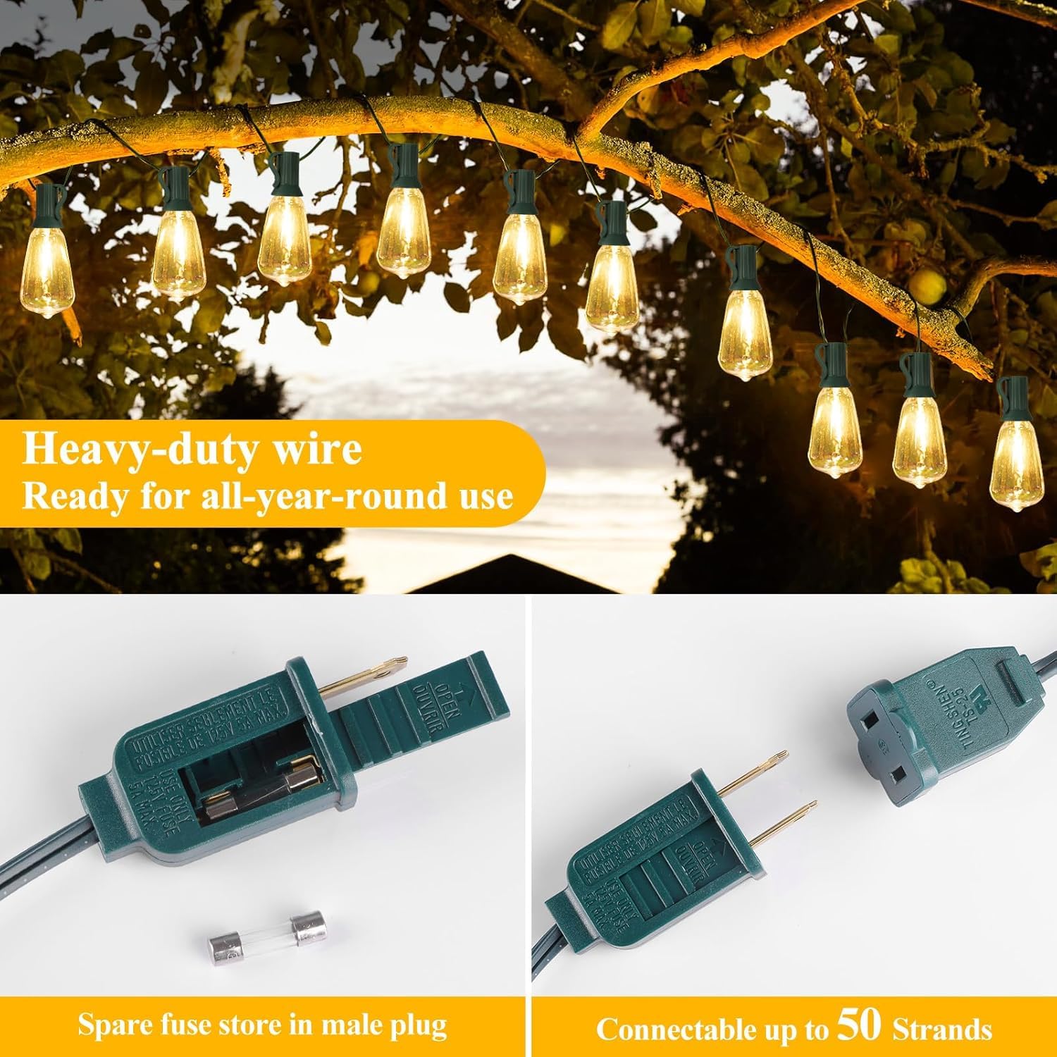 Brightever Led Outdoor String Lights 100Ft With 52 Shatterproof St38 Vintage Edison Bulbs, Outside Hanging Lights Waterproof For