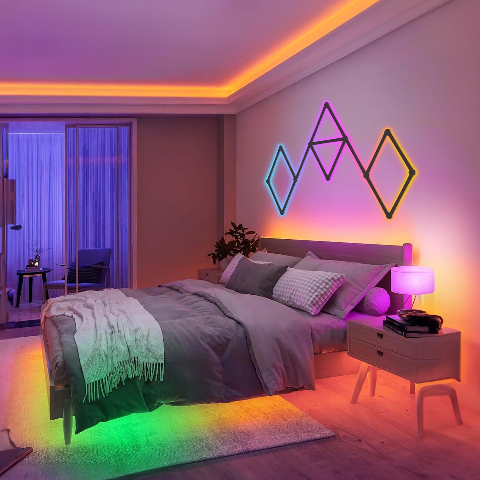 KOBAIBAN Smart Wall Light Lines, WiFi RGB LED Bars, 6 Light Lines Kit, Dimmable, Music Sync, Black, Model JSK-P22
