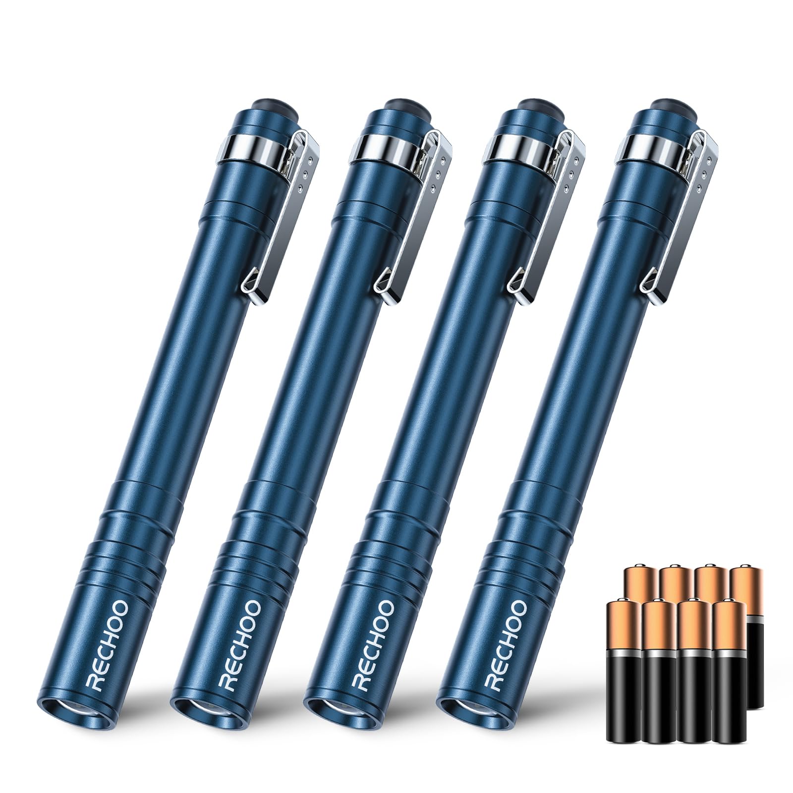 RECHOO LED Pen Flashlight, Waterproof, Aluminum, 4 Pack, Blue, Model SFL005