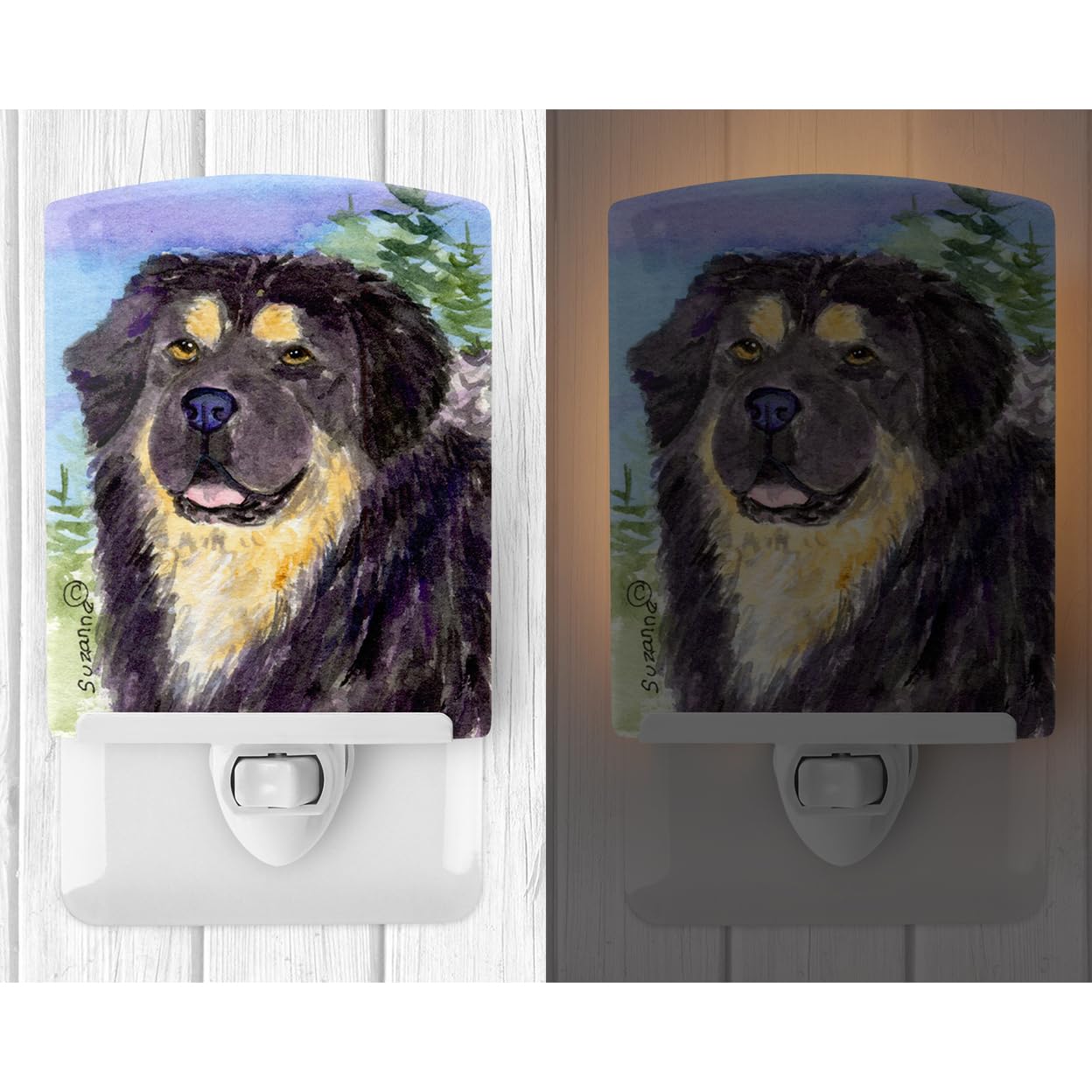 Caroline'S Treasures Ss8930Cnl Tibetan Mastiff Ceramic Night Light Compact, Ul-Certified, Ideal For Bedroom, Bathroom, Nursery, Hallway, Kitchen, 6X4X3, Multicolor