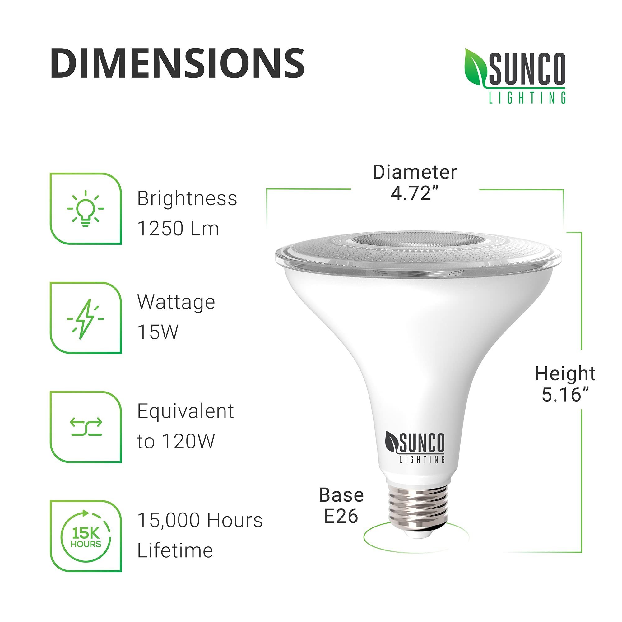Sunco Outdoor LED Flood Light 15W, 1250 LM, Waterproof PAR38, E26 Base, 4000K Cool White, 4 Count, UL Listed