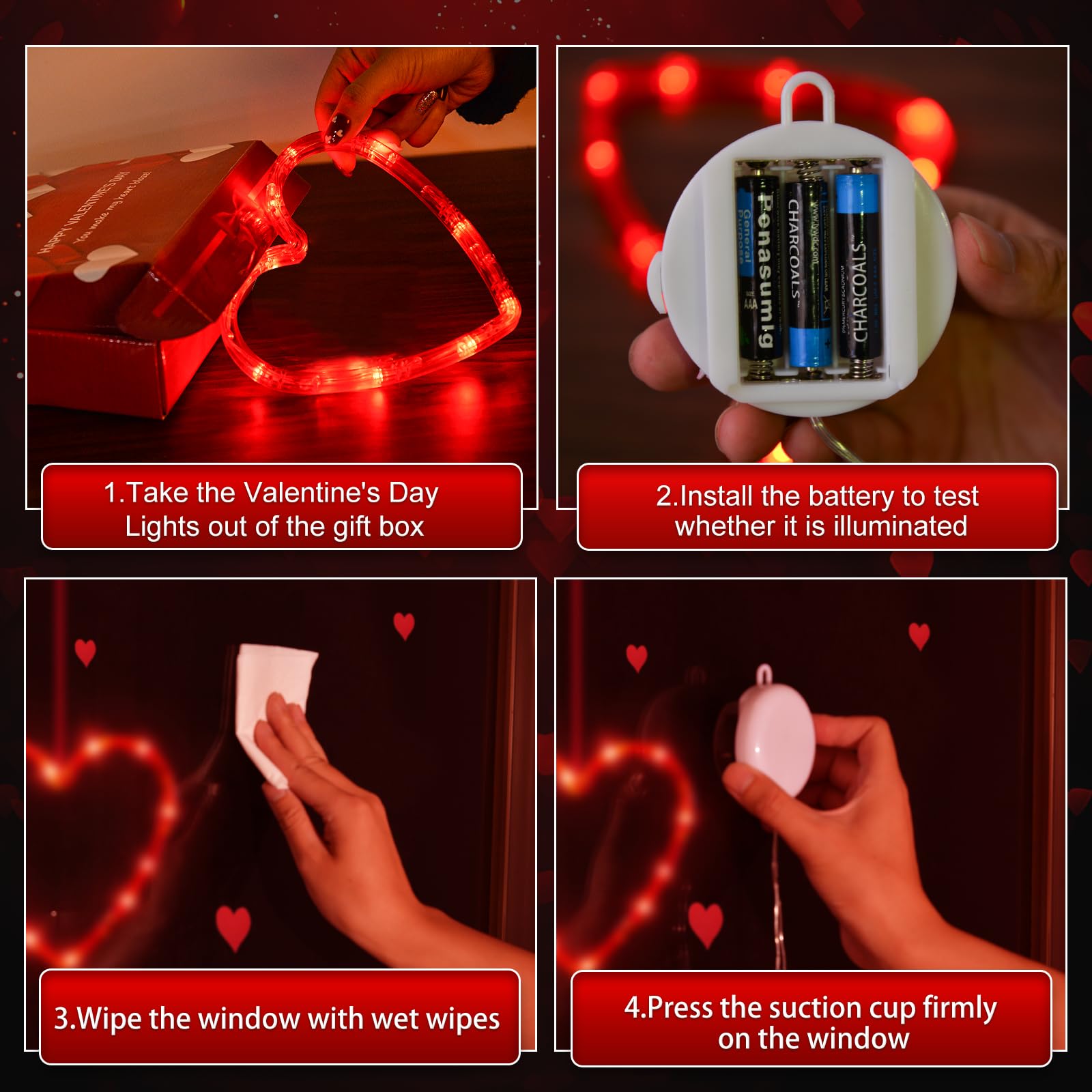 Lyubasa 3 Pack Valentines Day Window Lights Decorations With Timer, Battery Powered Hanging Red Lighted Heart Shaped Silhouette Sucker Led Lamp For 2025 Holiday Fireplace Indoor Home Decor