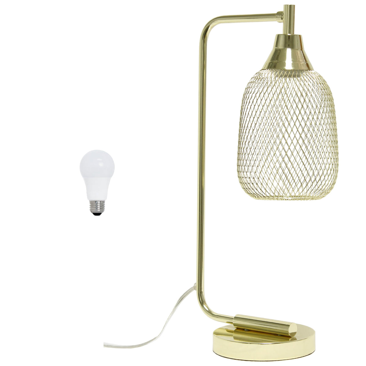 Elegant Designs LD1060-GLD-LB 19&quot; Industrial Mesh Wire Desk Lamp with LED Bulb, Gold