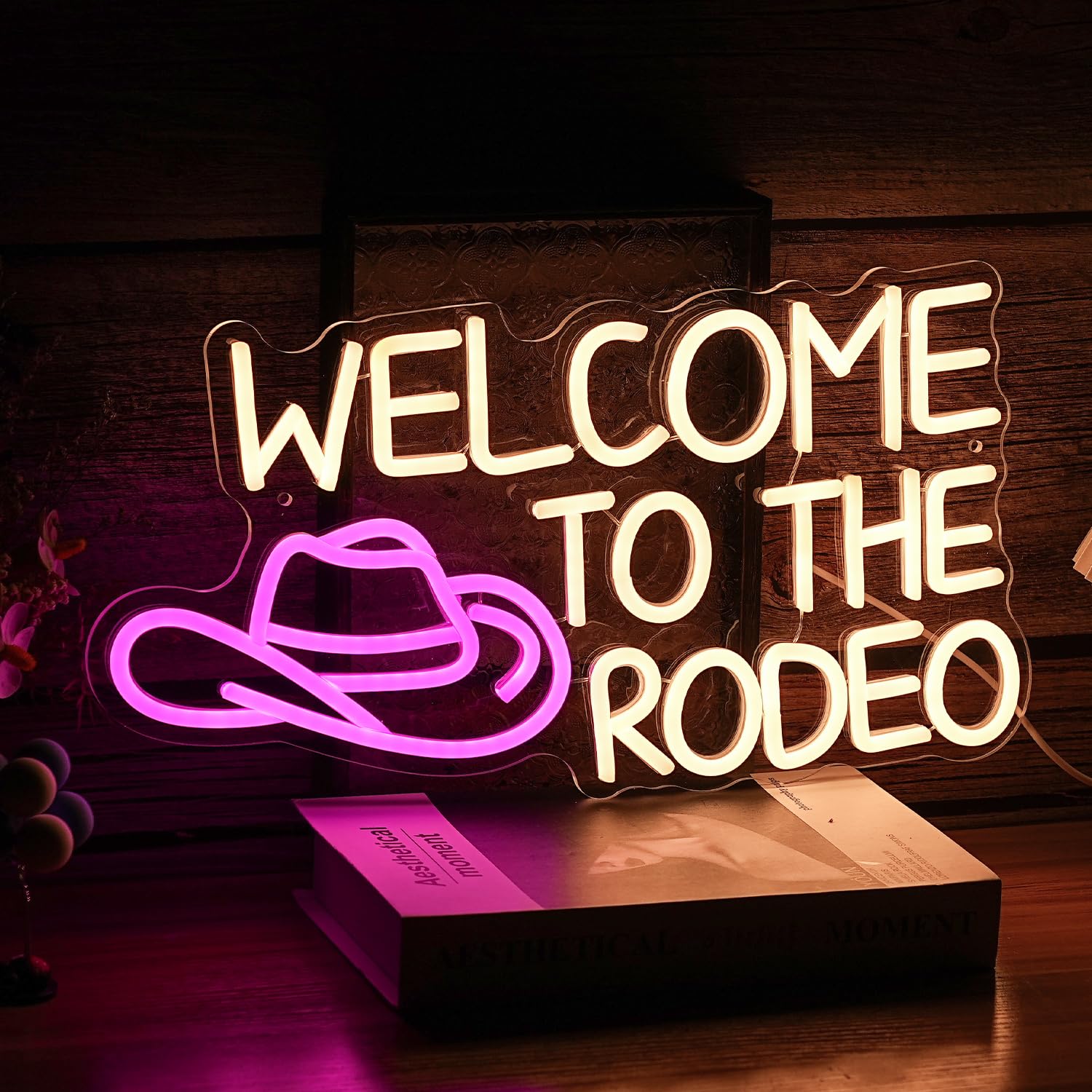 LISIGNVE Welcome To The Rodeo Neon Sign, Dimmable LED Wall Decor, Warm White Pink, Silicone, Cowboy Gift for Men and Women