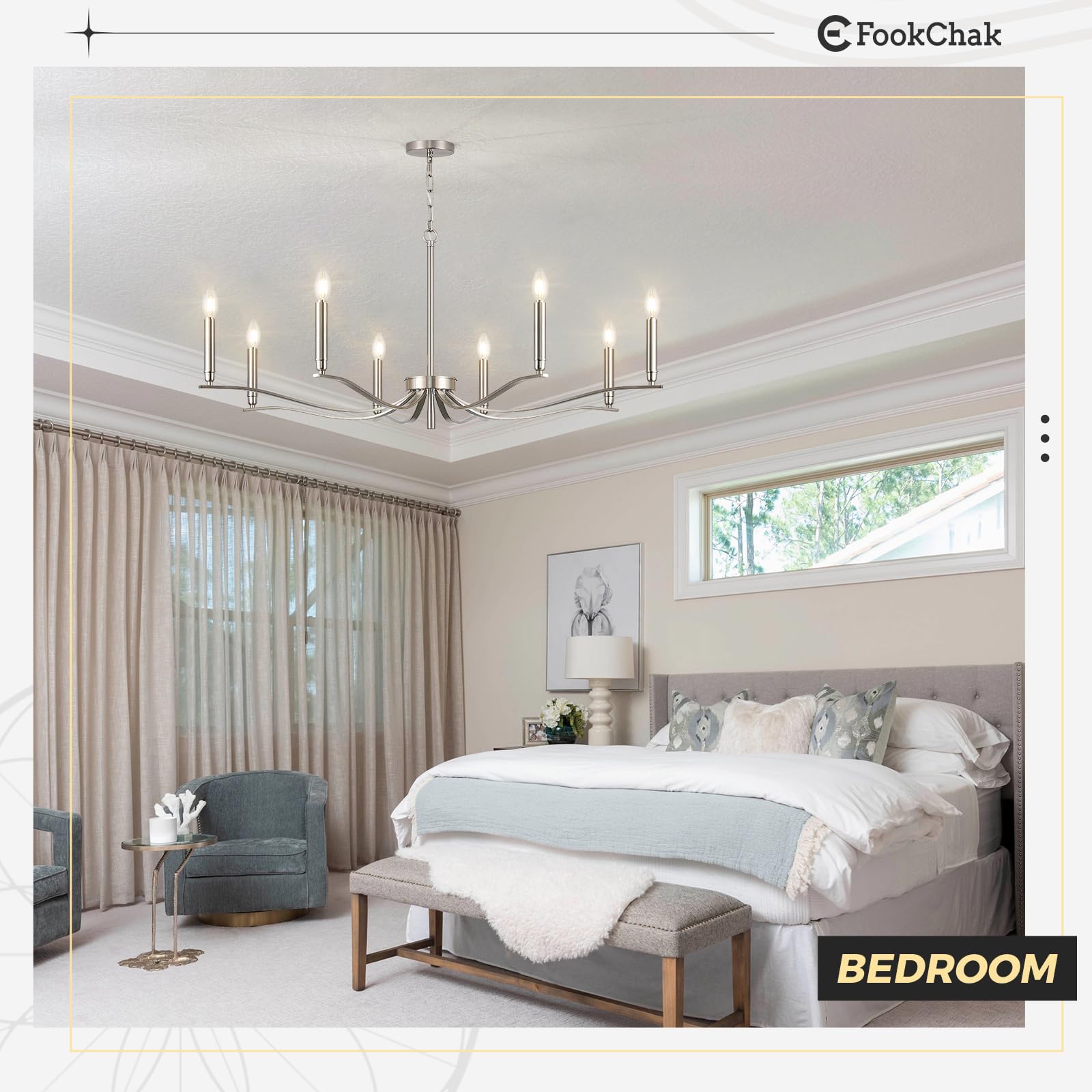 Fookchak Nickel Chandeliers For Dining Room  8-Light Chandelier Light Fixture Over Table Modern Candle Chandelier 44In Master Bedroom Chandeliers Lighting For Entry Foyer Bathtub Living Room
