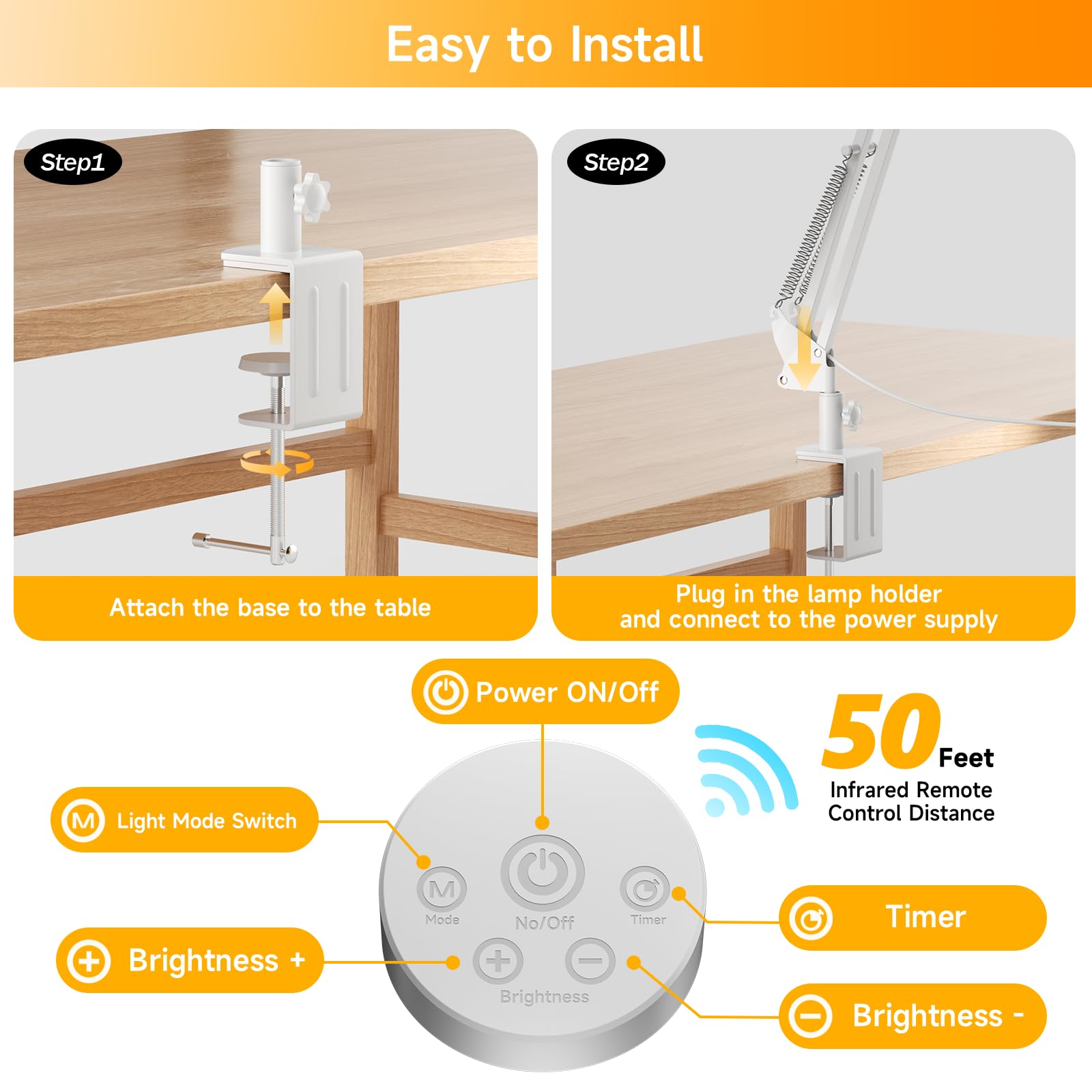 SKYLEO LED Desk Lamp - 2400LM Ultra Bright, Eye-Caring, Adjustable with Remote Control, Metal, White, Model B002