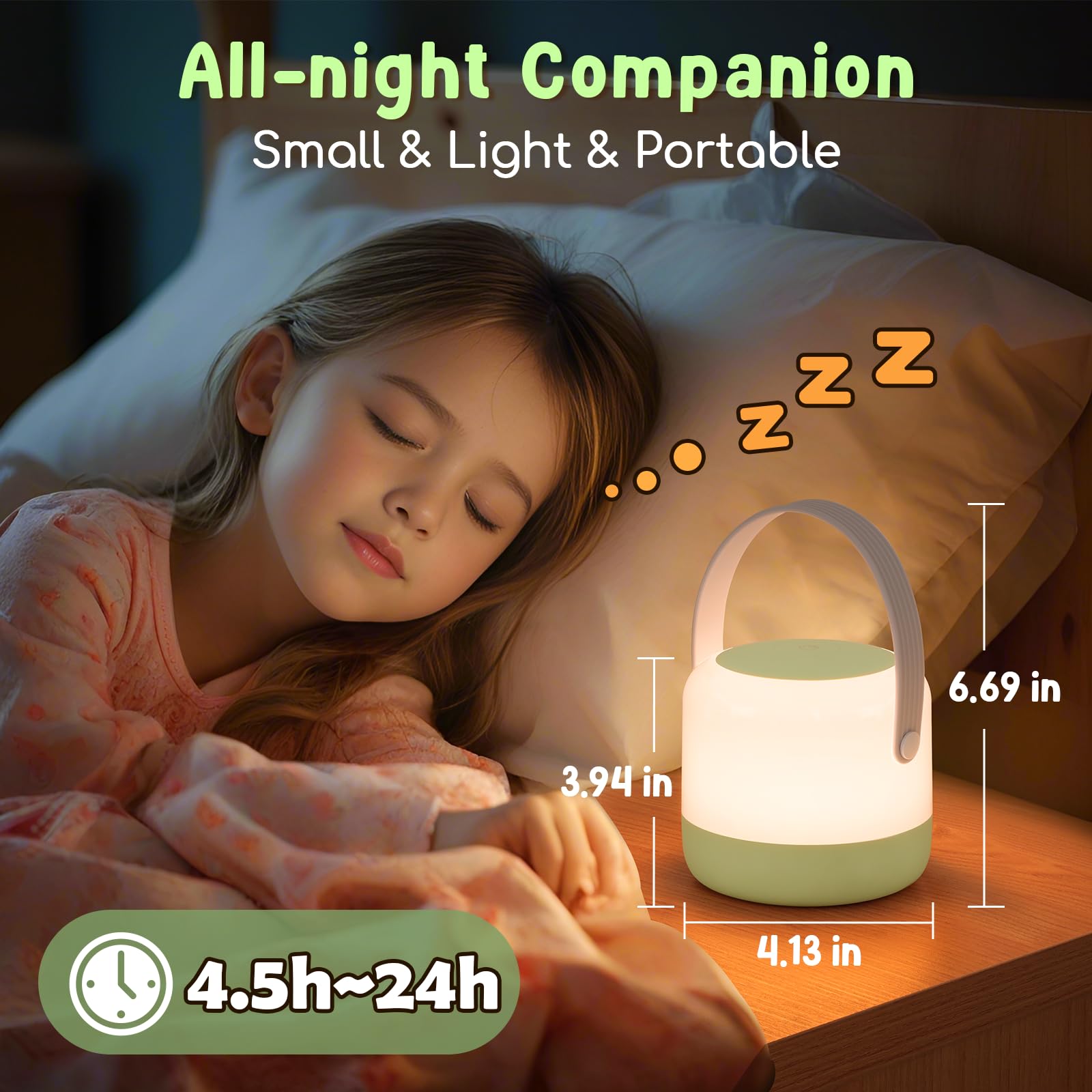 Folksmate Portable Night Light, 3 Color Bpa Free Green Nursery Cordless Touch Table Lamp For Baby, Kids And Adults, Rechargeable