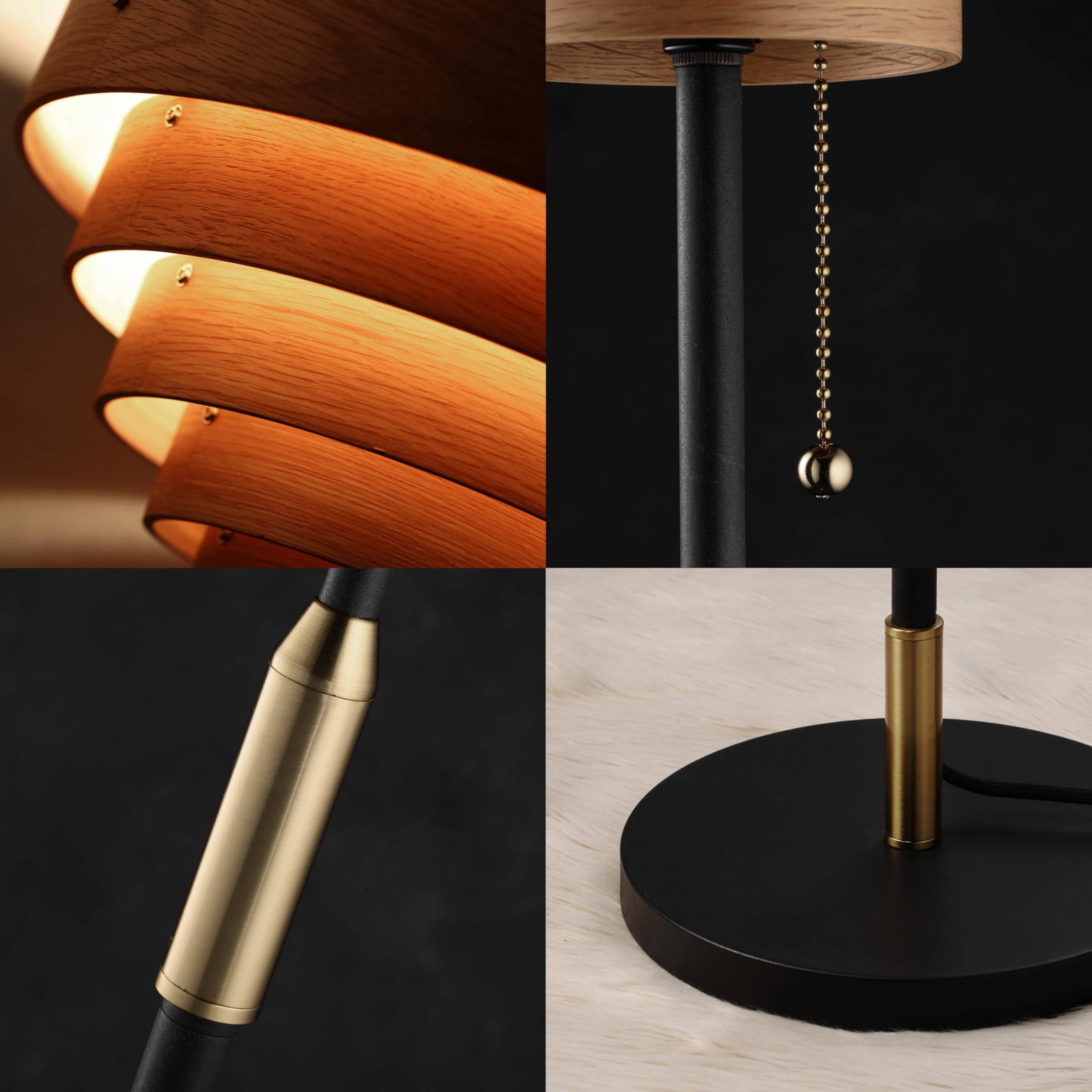 O'Bright Cascade Floor Lamp - Modern Wooden Layered Lampshade, E26 Socket, Pull Chain Switch, Metal Base, Standing Lamp For Livi