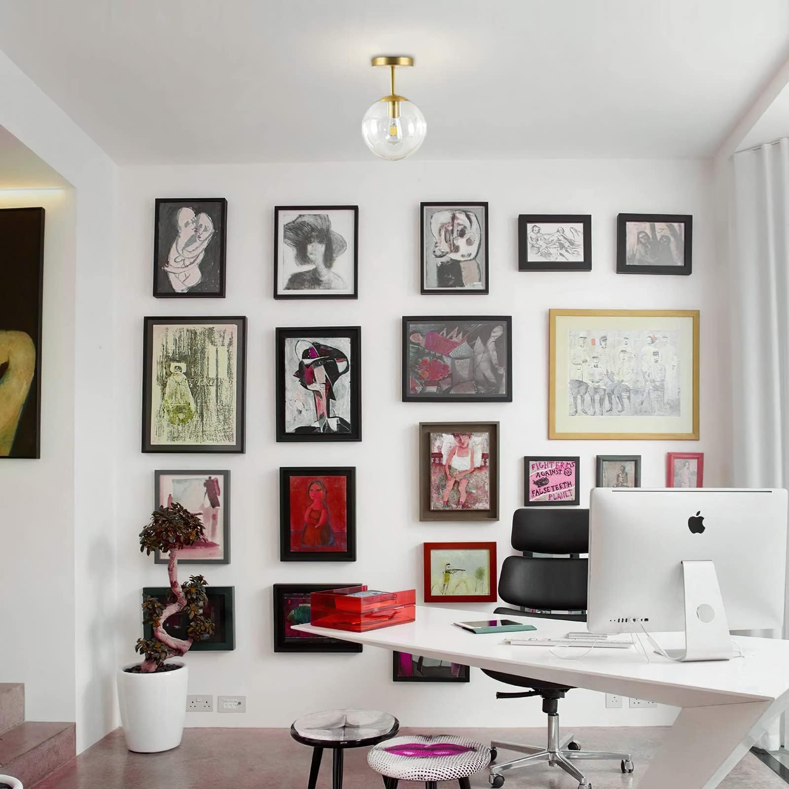 Koko&Yukina Mid Century Modern 1-Light Globe Ceiling Light, Clear Glass & Gold Brass Finish