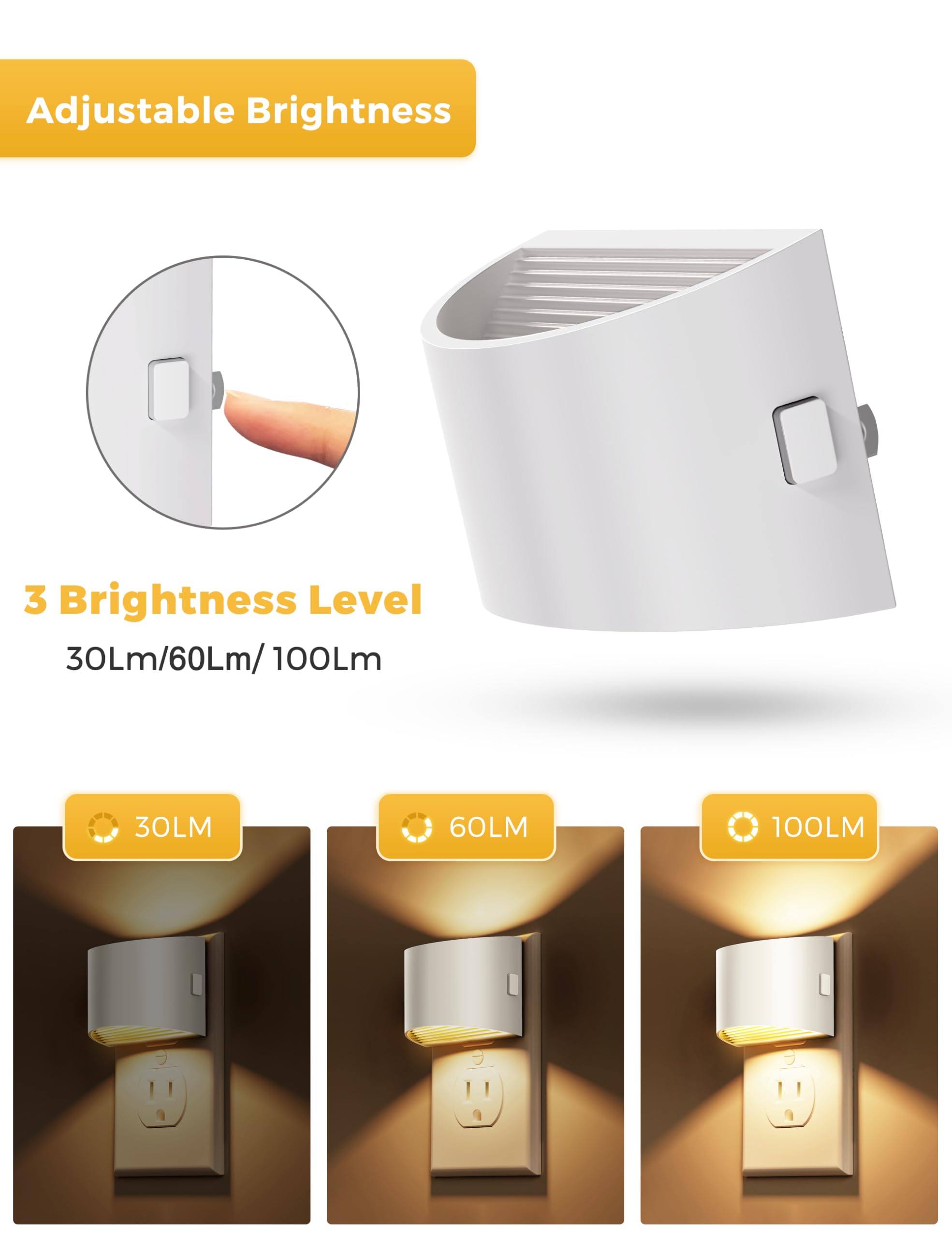 L Lohas Led Night Lights Plug Into Wall, Dimmable Night Light With 3 Level Brightness, 3000K Soft White, 2 Pack, White Housing