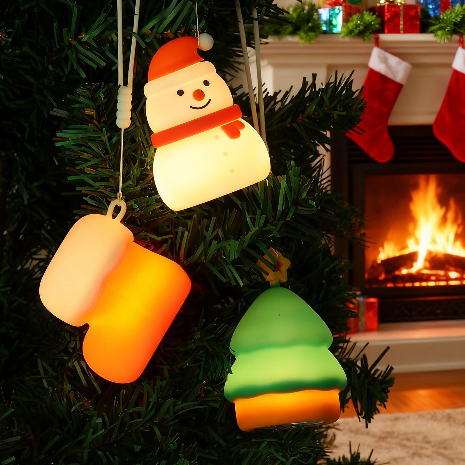 Christmas Night Light Set of 3,Rechargeable Dimmable Christmas Snowman Night Lamp,Cute Christmas Tree Decor Nightlight for Nurse