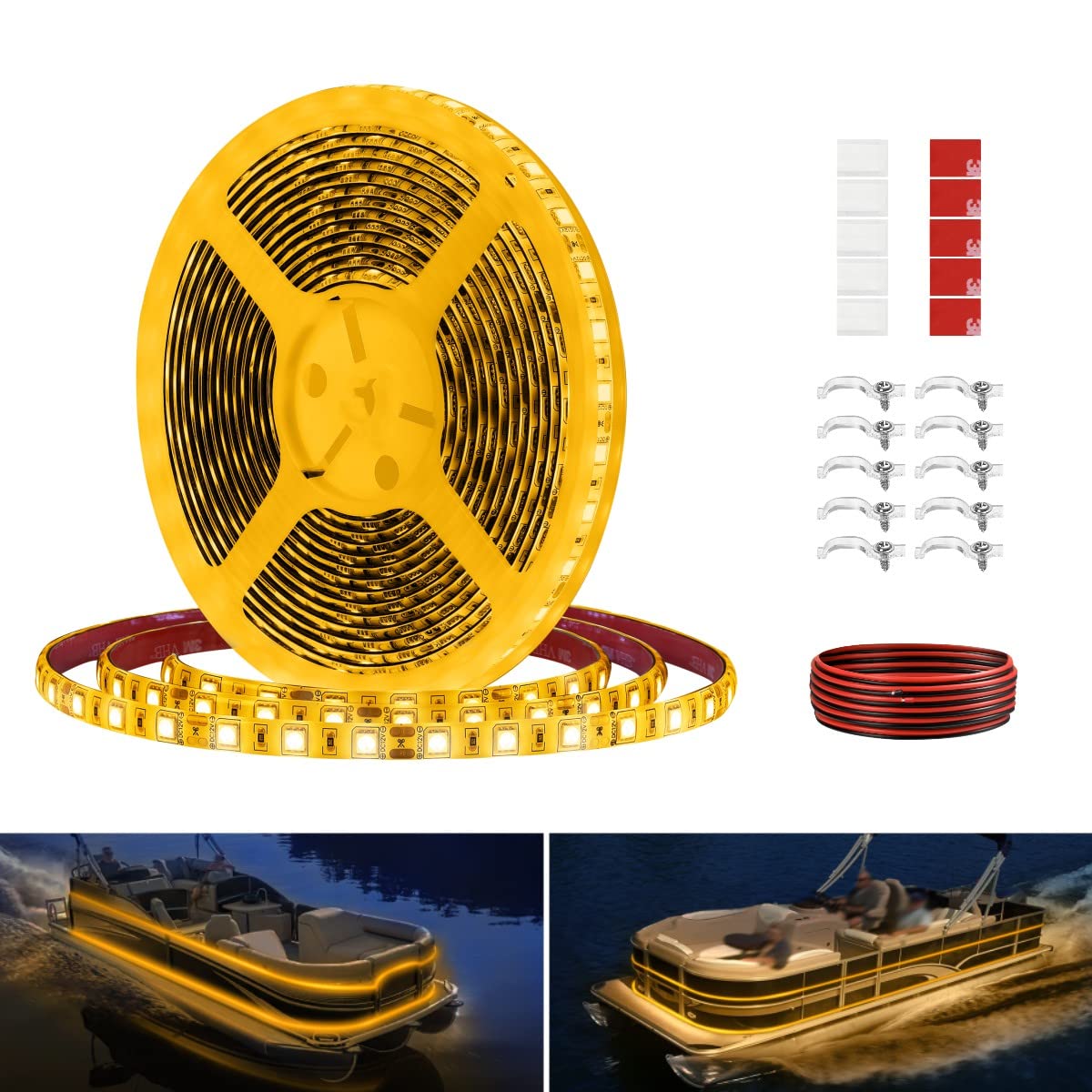 Vbakor Pontoon LED Strip Lights, 12V 5M Waterproof Amber Marine Light, Model VH284605, for Boat Interior and Deck Use