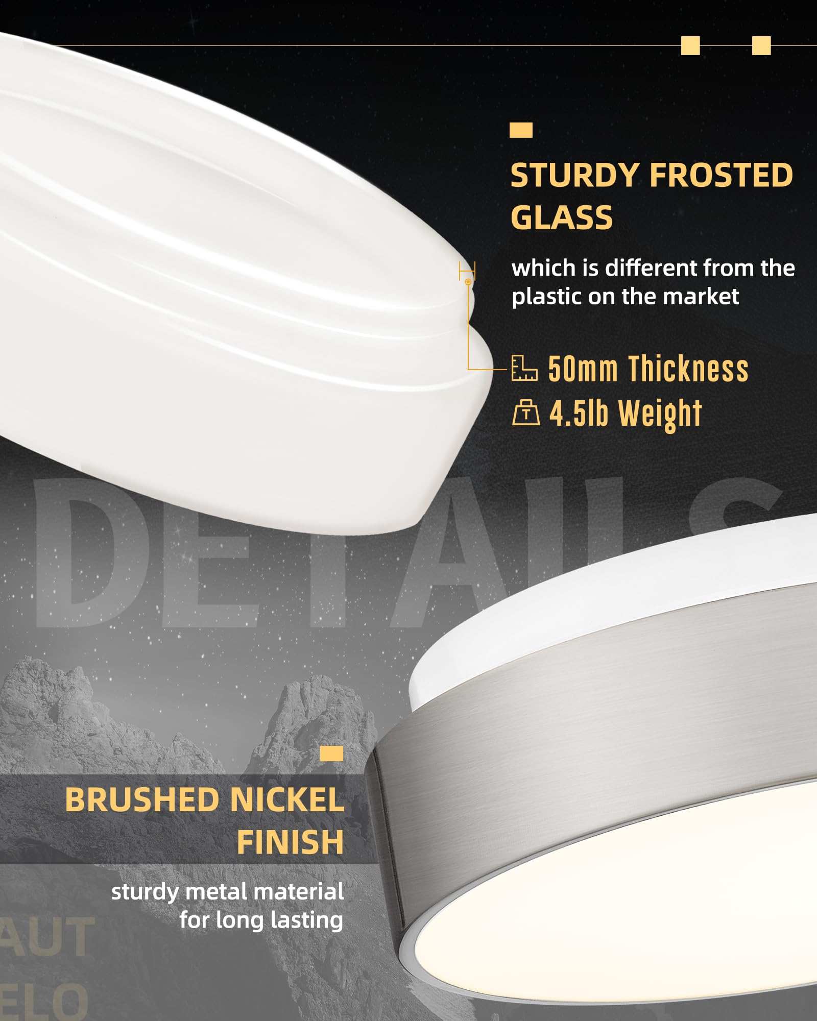 Autelo 12'' Flush Mount Ceiling Light Fixture, Frosted Glass Shade 2-Light Close To Ceiling Light Fixture In Brushed Nickel Fini