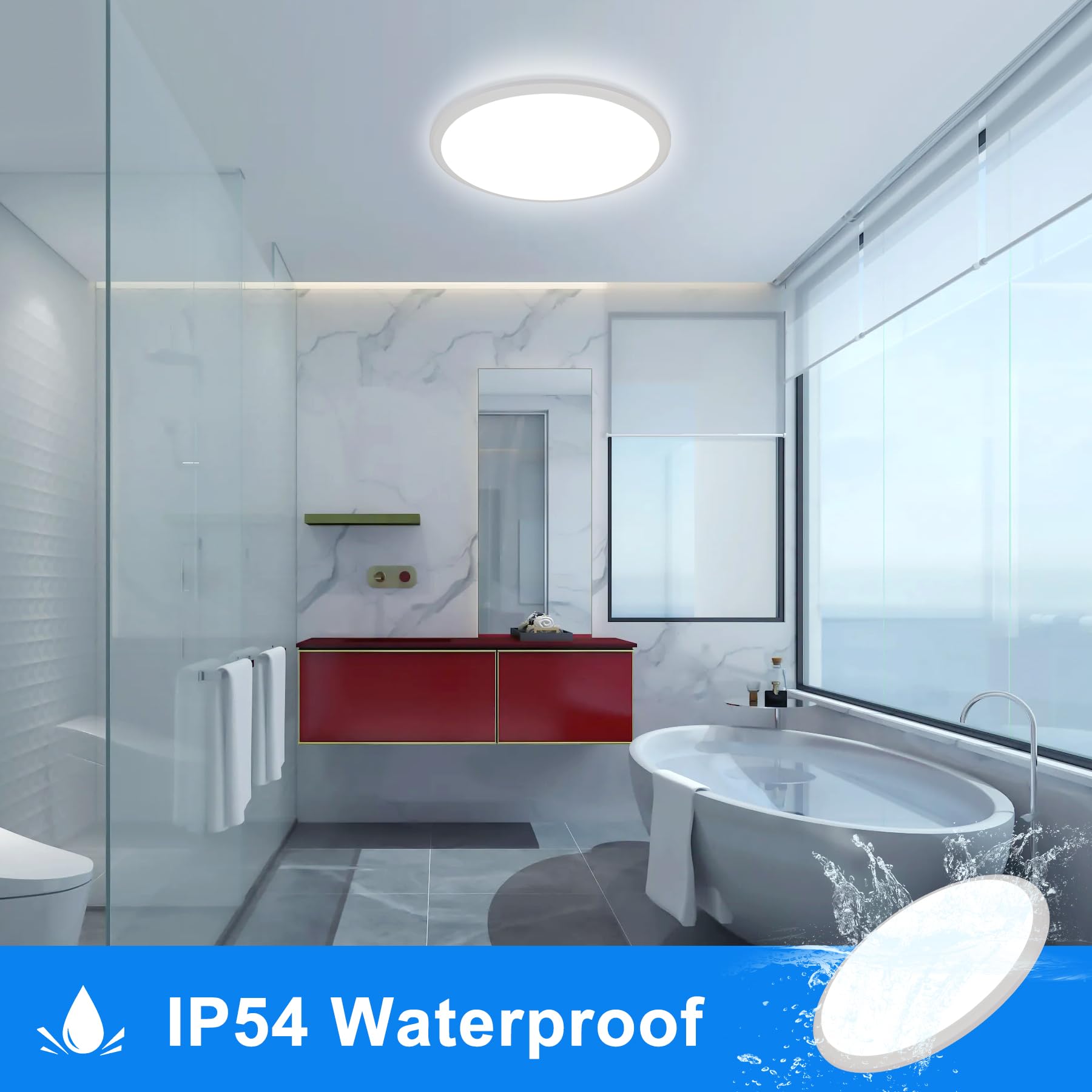 Tealight 12 Inch Round Led Ceiling Light, 6500K Cool White Super Bright Ceiling Light Fixture, Ip54 Waterproof Ceiling Lamp For