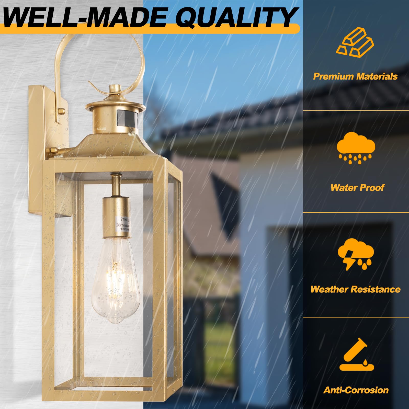 Yolsunes 20&quot; Gold Motion Sensor Outdoor Wall Light - Waterproof Dusk To Dawn Fixture