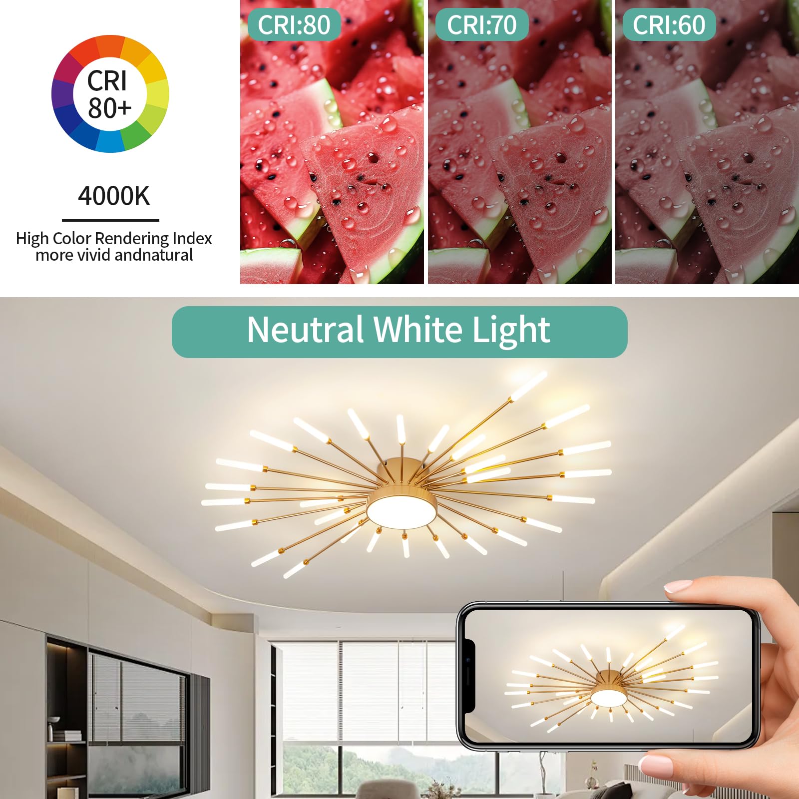 Ziidoo Modern Ceiling Light  28+1 Lights Metal Firework Designed Chic Led Lighting Fixture For Farmhouse Kitchen Dining Room Bedroom Hallway Living Room (Gold And Dark Gold)
