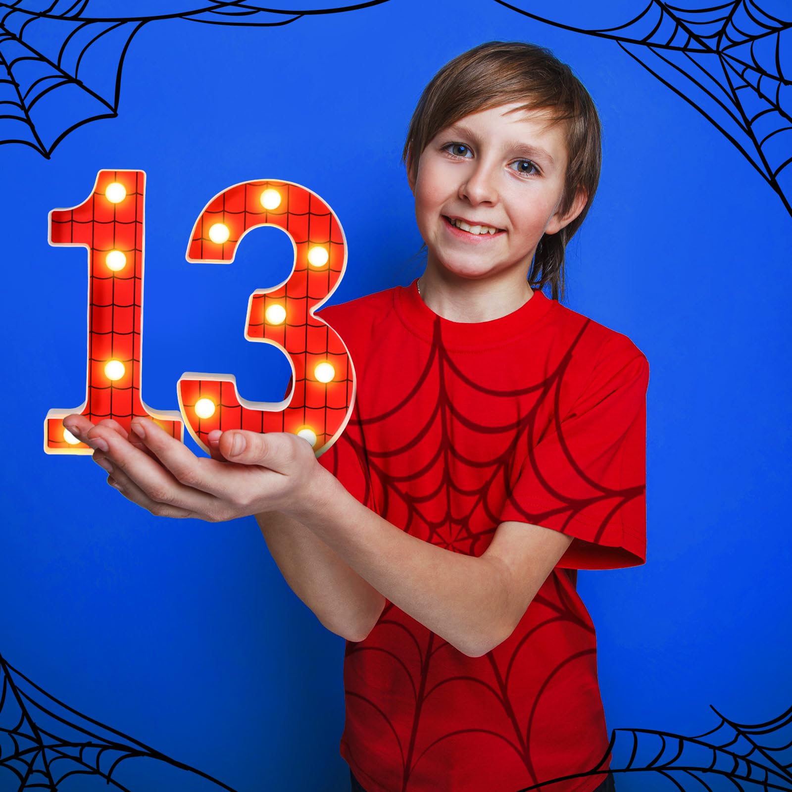 Vihose Spider Led Number Lights Spider Birthday Party Decoration Light Up Numbers Kids Boy Man Birthday Supplies For Marquee Night Christmas Gift Baby Shower(Number 0)