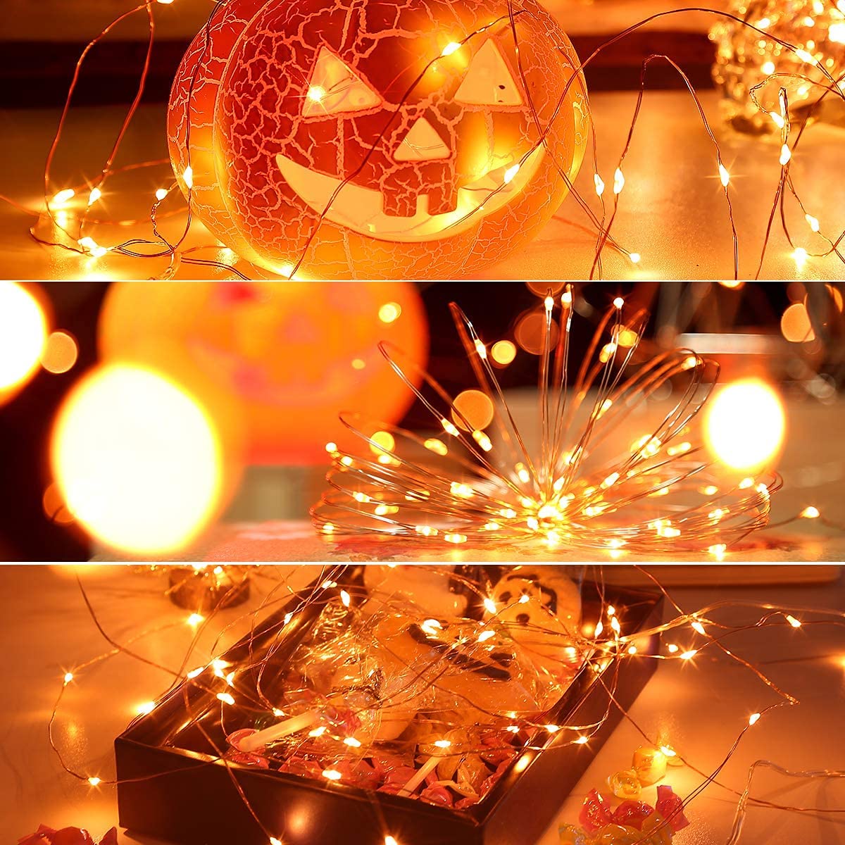 VOOKRY 30 LED Fairy Lights - 10 ft Orange Waterproof Silver Wire String Lights, Battery Operated, Pack of 8 for Crafts, Weddings, Parties