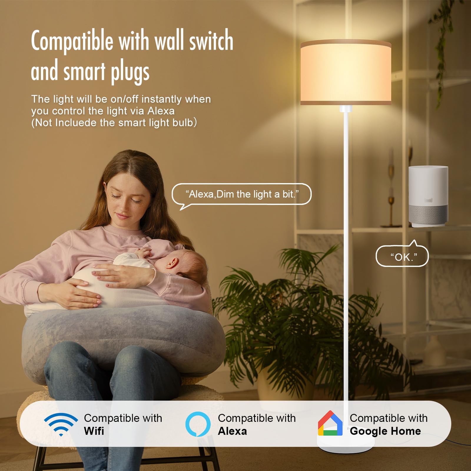 BoostArea 58" White Floor Lamp - Modern Standing Lamp with Foot Pedal Switch, Metal Lampshade for Living Room/Bedroom/Classroom