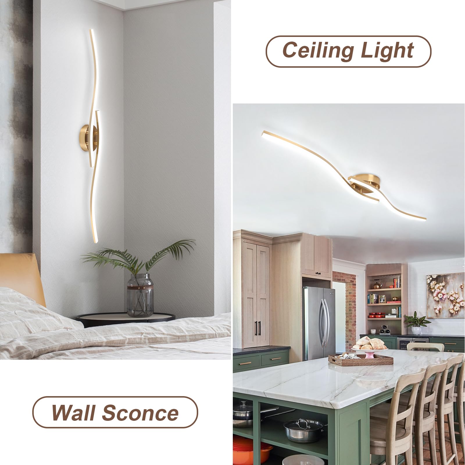 Hlilceh 28W Linear Ceiling Light Gold Modern Led Ceiling Light Fixture 6000K Aluminum 39.37Inch Long Ceiling Lamp For Hallway, K